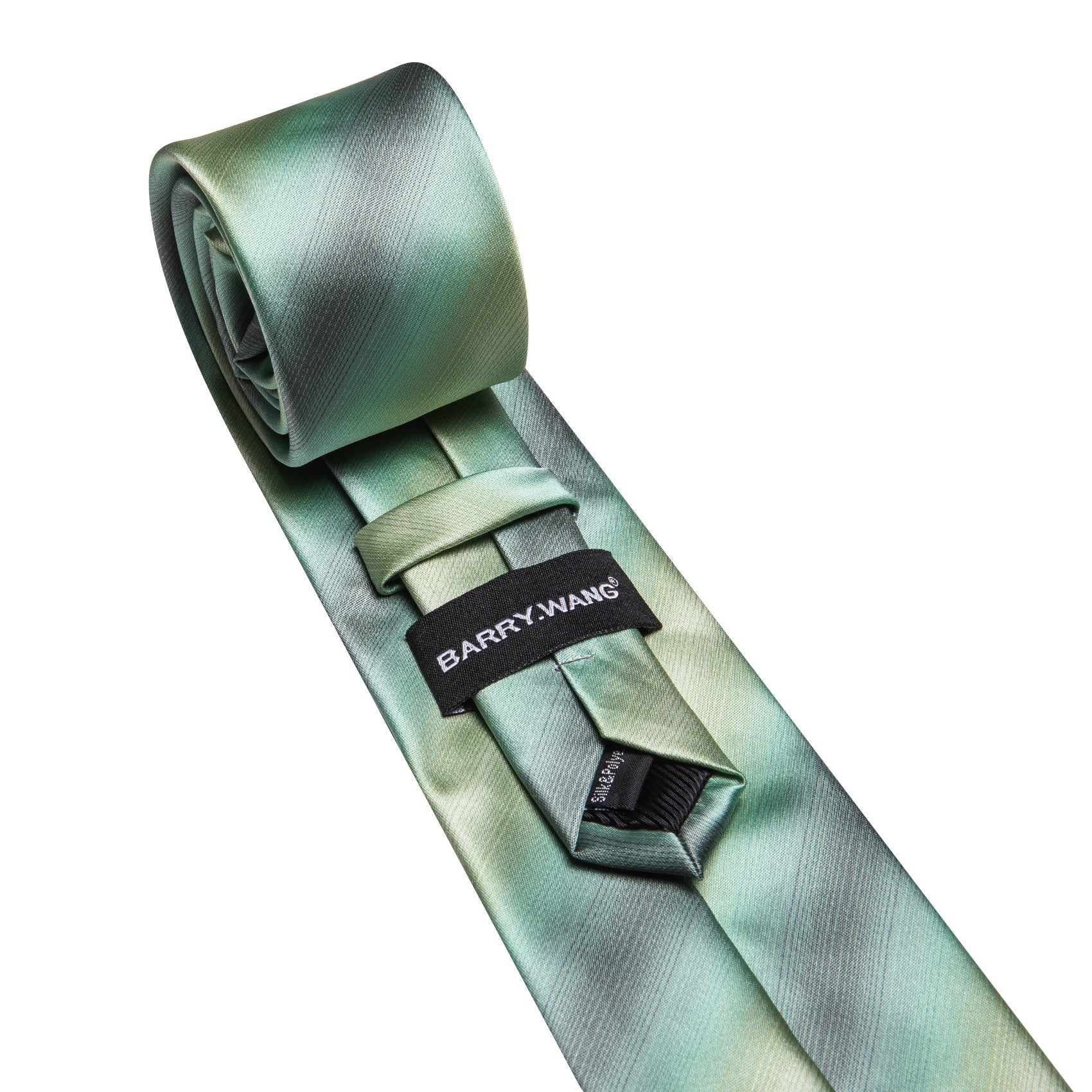 Barry. Wang Sage Green Tie Striped Silk Necktie Pocket Square Cufflinks Set
