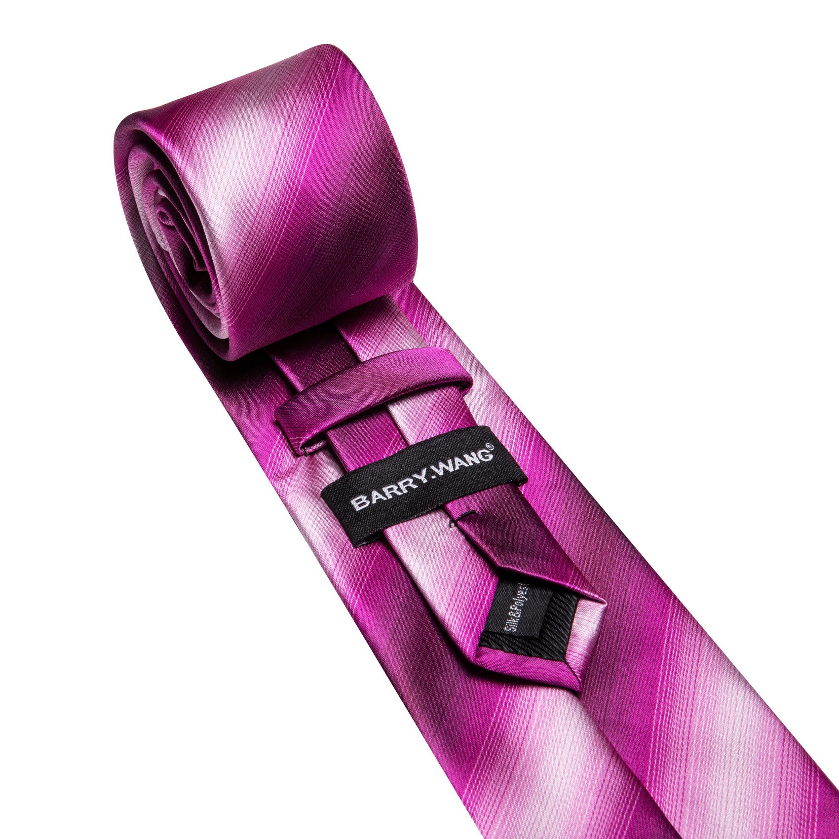 Barry. Wang Deep Hot Pink Tie Striped Silk Mens Tie Pocket Square Cufflinks Set