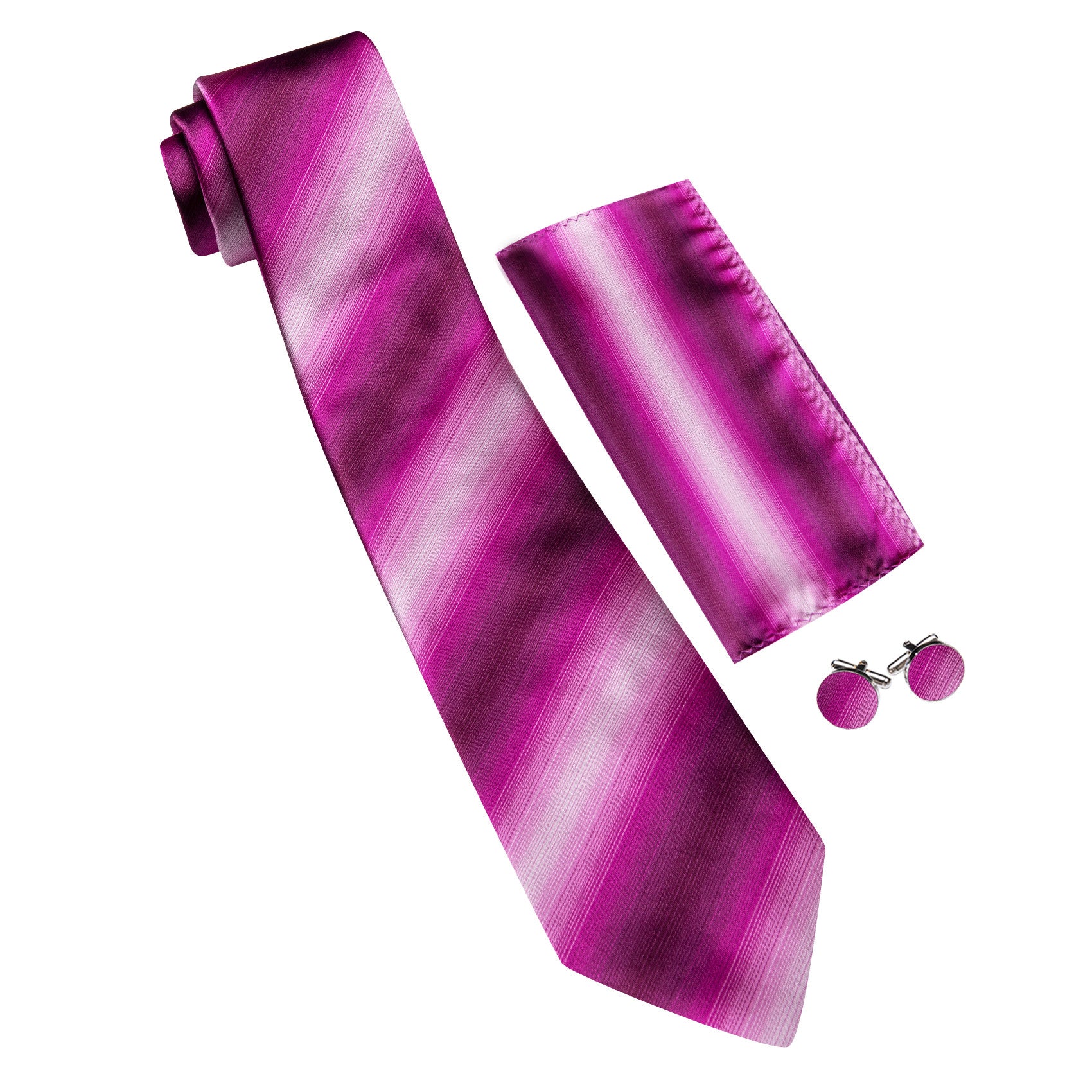 Barry. Wang Deep Hot Pink Tie Striped Silk Mens Tie Pocket Square Cufflinks Set