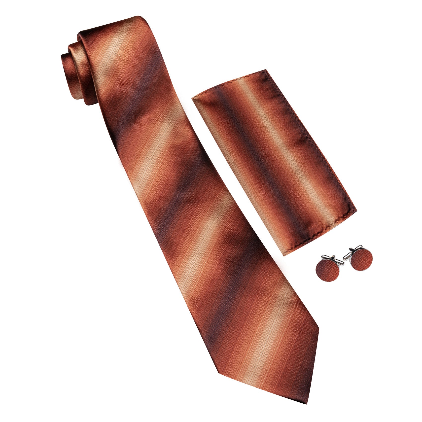Barry. Wang Rust Striped Tie Mens Silk Tie Pocket Square Cufflinks Set