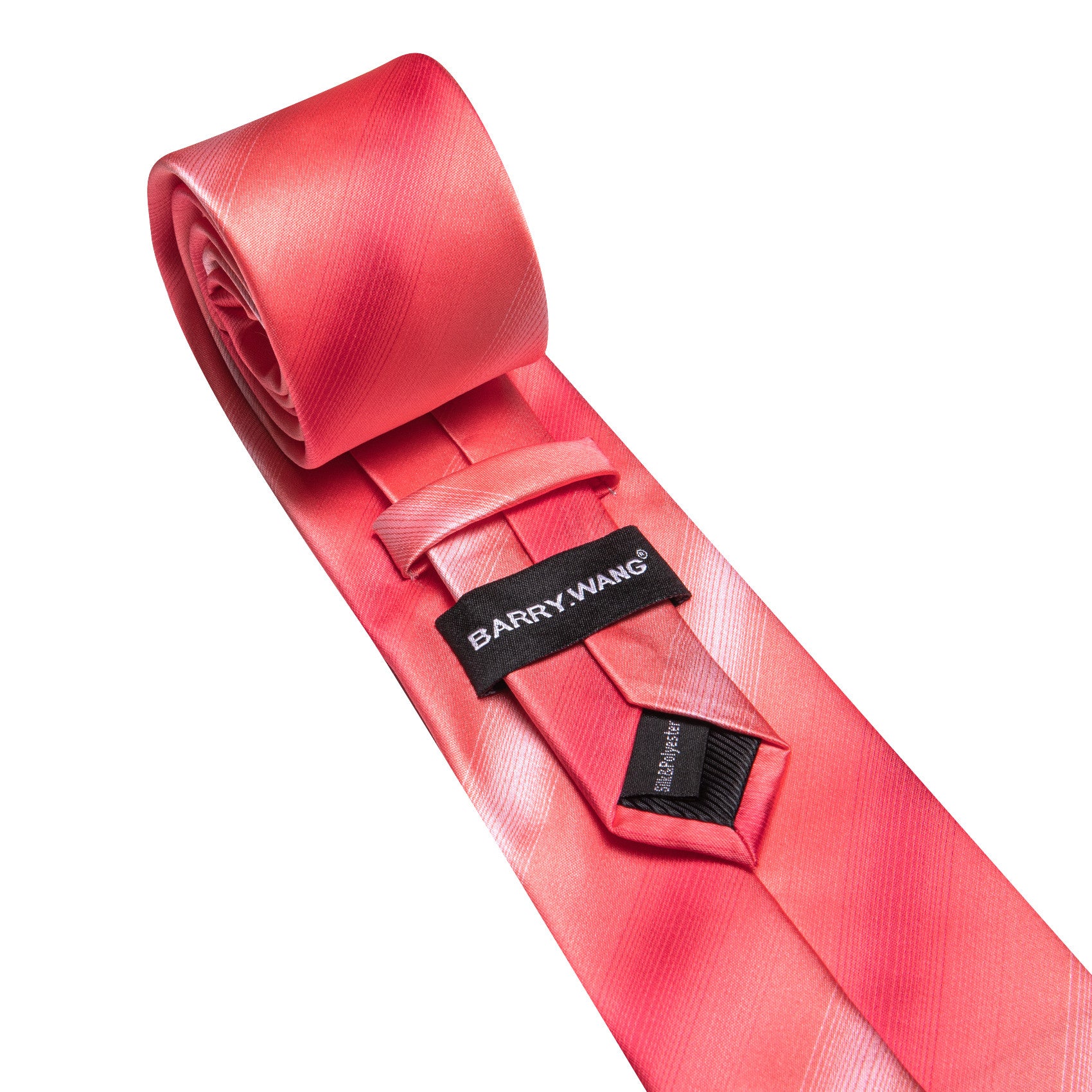 Barry. Wang Mens Coral Striped Tie Pocket Square Cufflinks Set