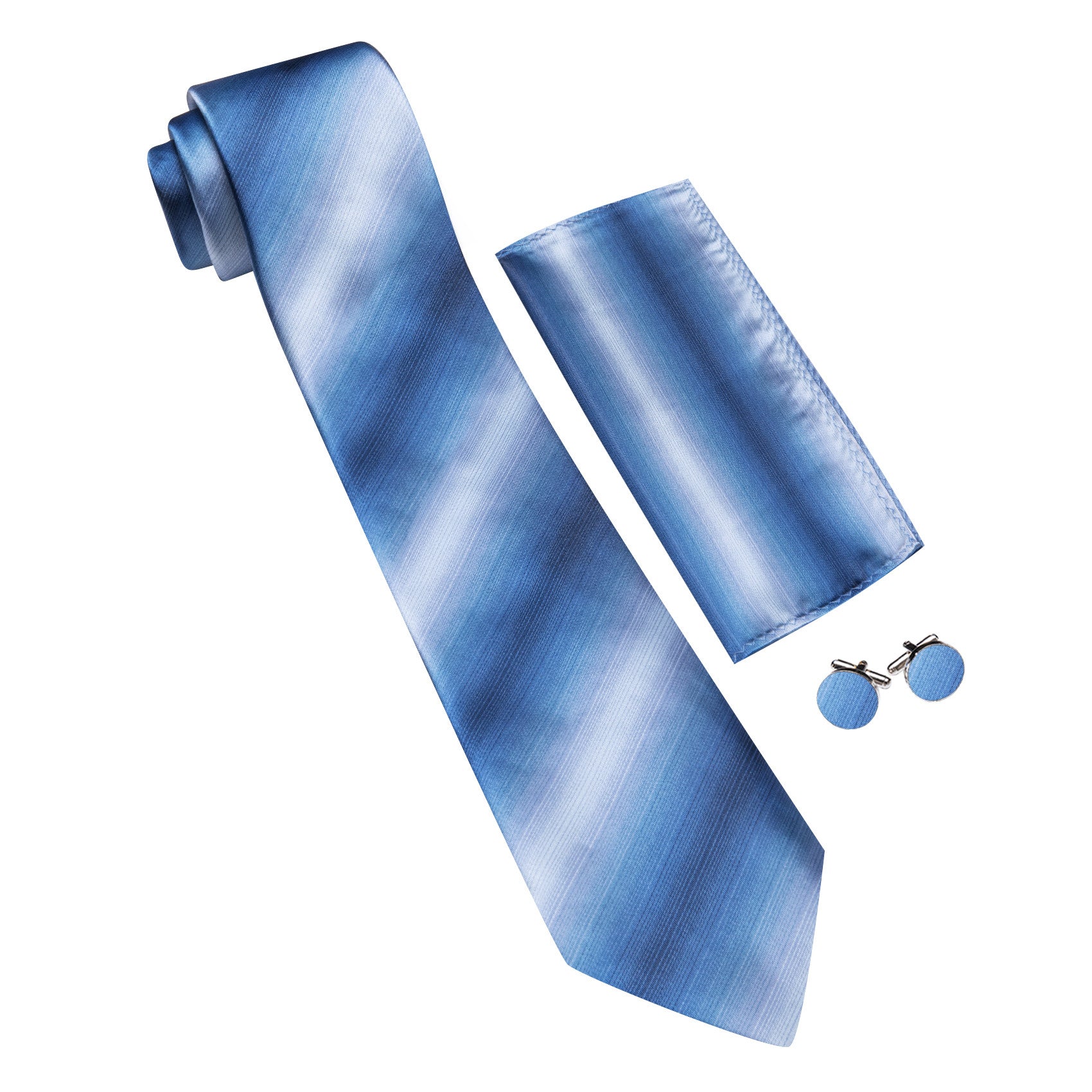 Barry. Wang Mens Dusty Blue Tie Striped Tie Pocket Square Cufflinks Set