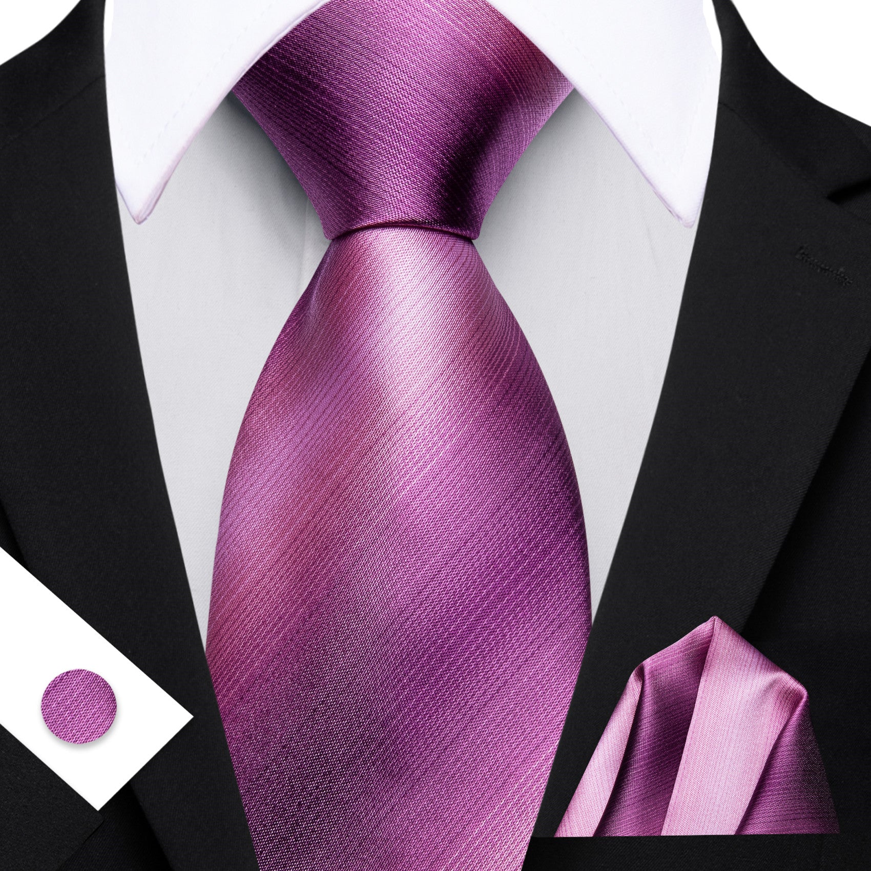 Barry. Wang Raspberry Striped Tie Mens Silk Tie Pocket Square Cufflinks Set