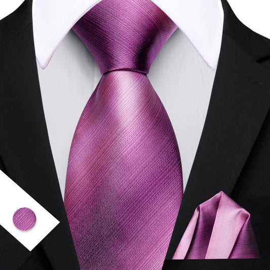 Barry. Wang Raspberry Striped Tie Mens Silk Tie Pocket Square Cufflinks Set