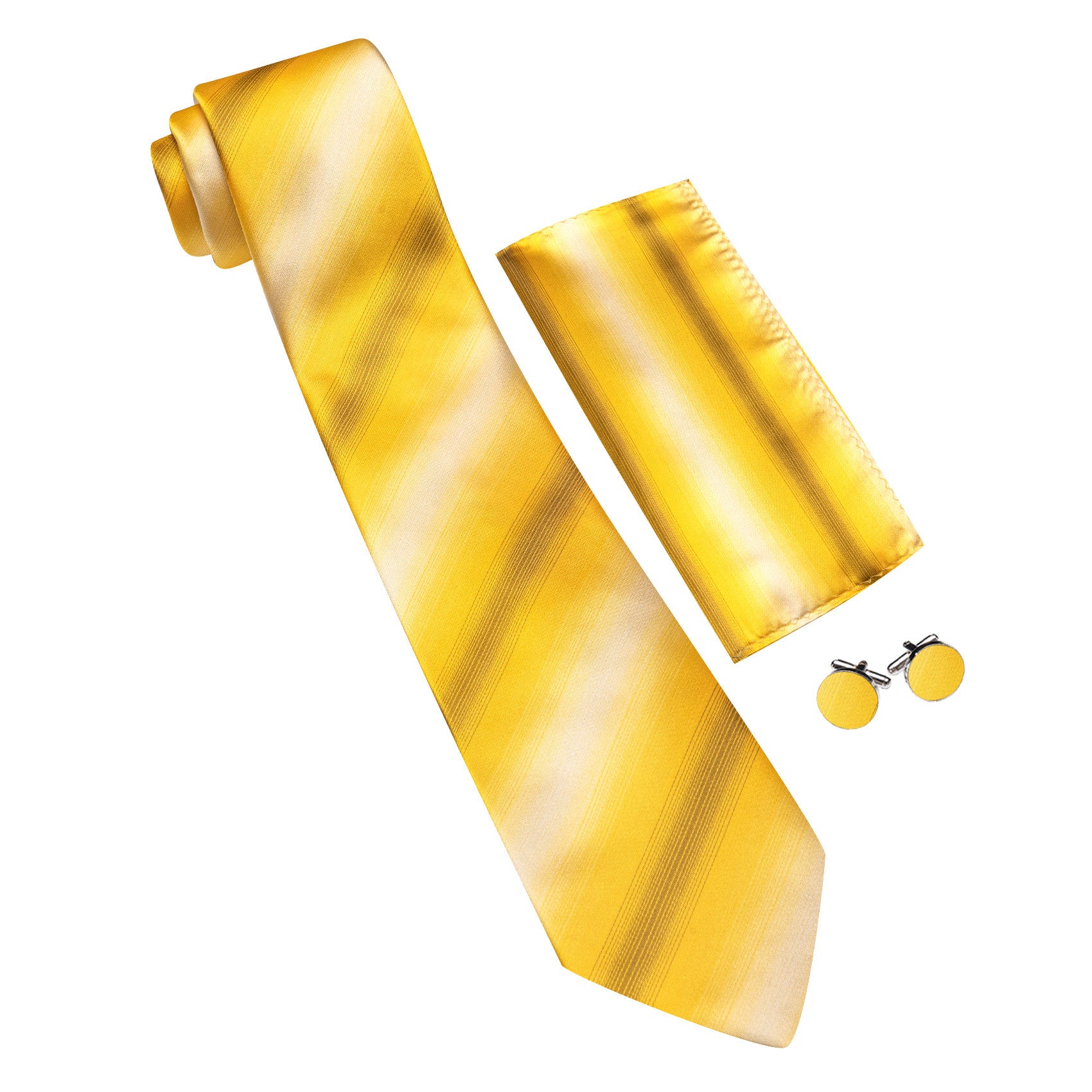 Barry. Wang Mens Tie Silk Mustard Yellow Striped Necktie Hanky Cufflinks Set