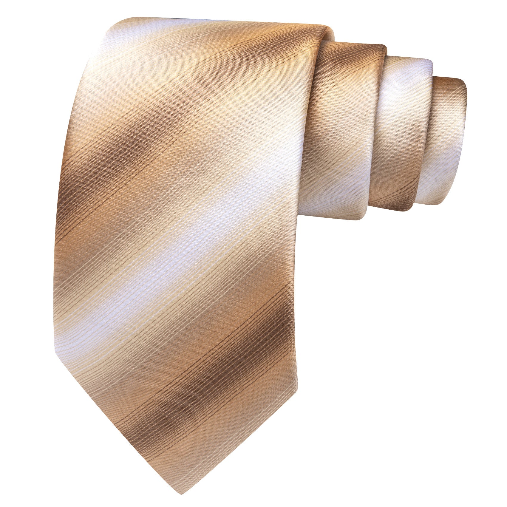 Barry. Wang Champagne Tie Silk Striped Necktie Pocket Square Cufflinks Set