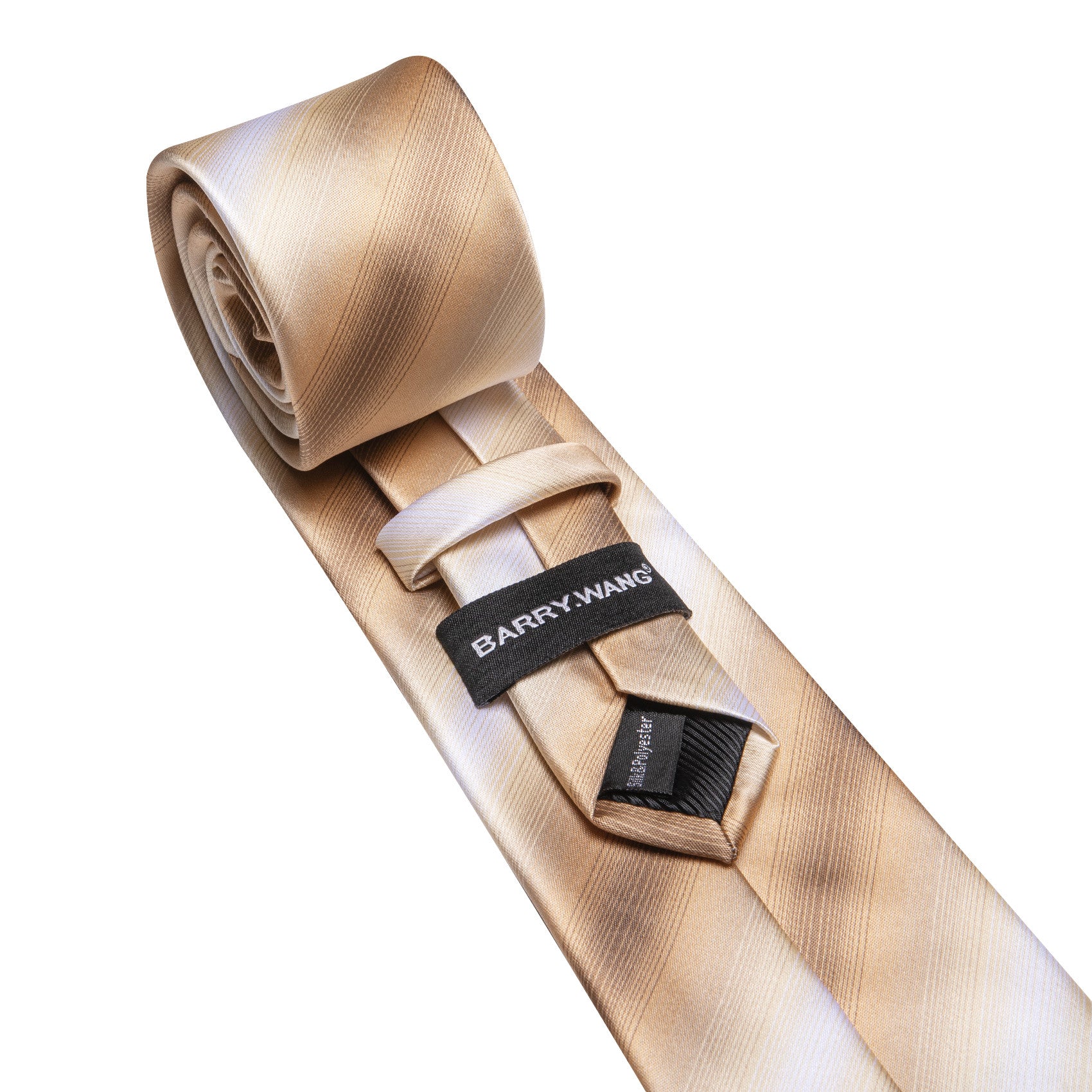 Barry. Wang Champagne Tie Silk Striped Necktie Pocket Square Cufflinks Set