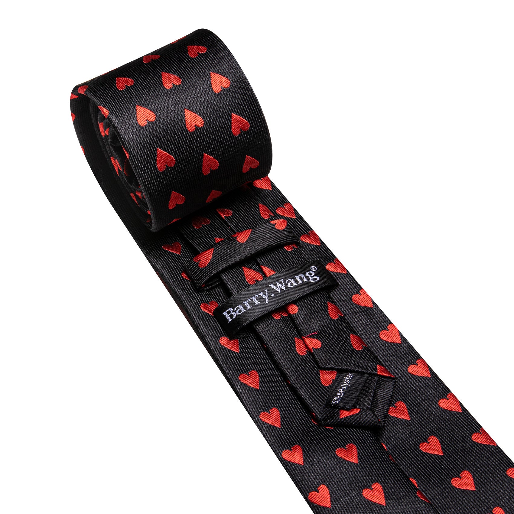 Barry. Wang Black Tie Red Heart Novelty Mens Tie Hanky Cufflinks Set