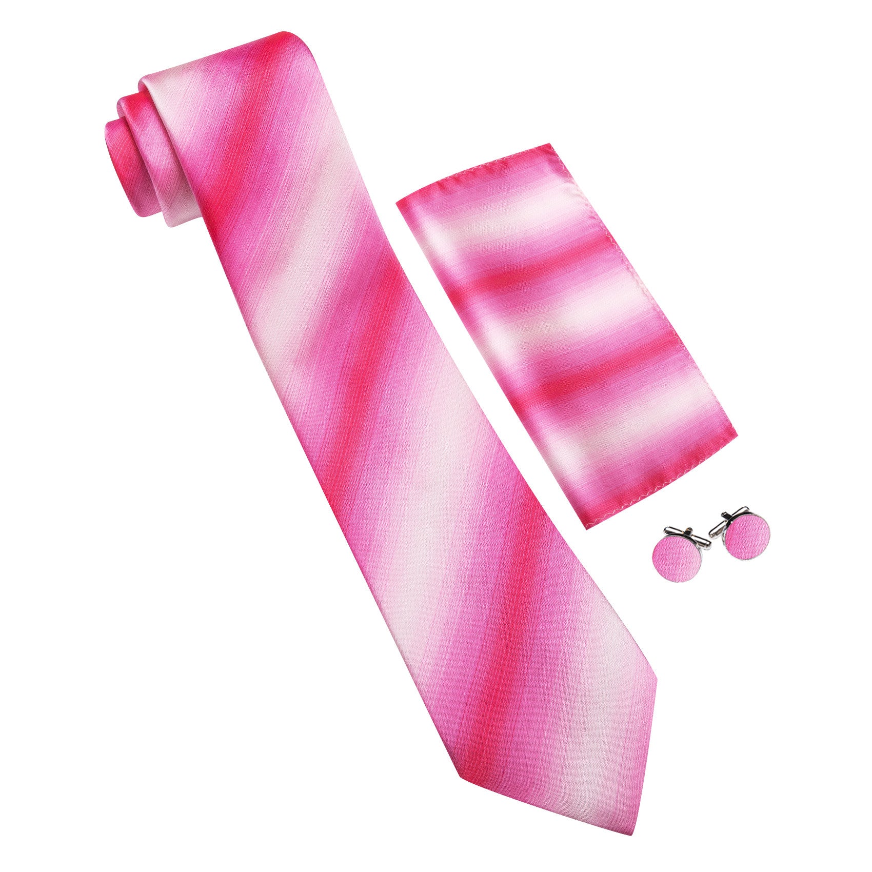 Barry. Wang Pink Striped Necktie Mens Silk Tie Hanky Cufflinks Set