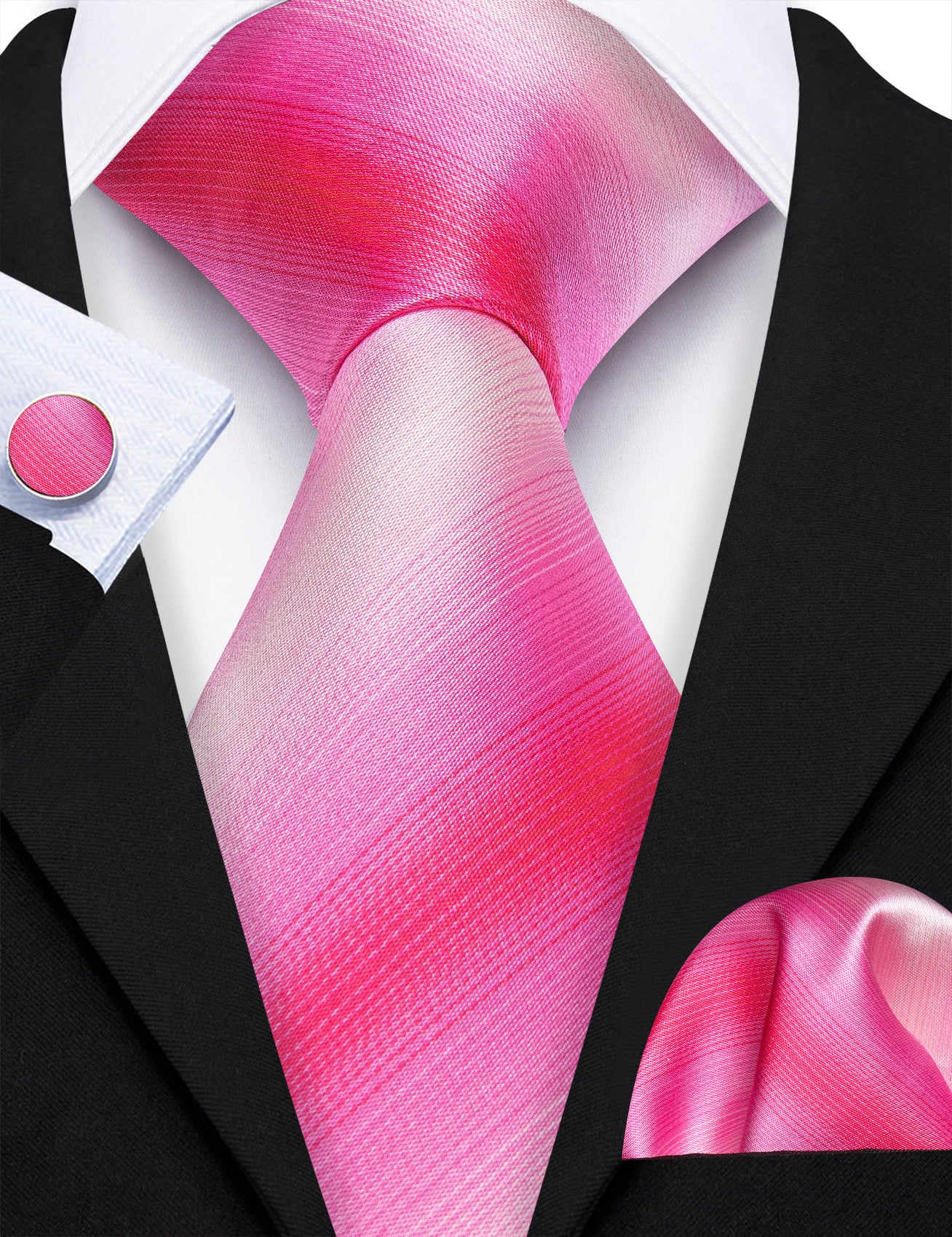 Barry. Wang Pink Striped Necktie Mens Silk Tie Hanky Cufflinks Set