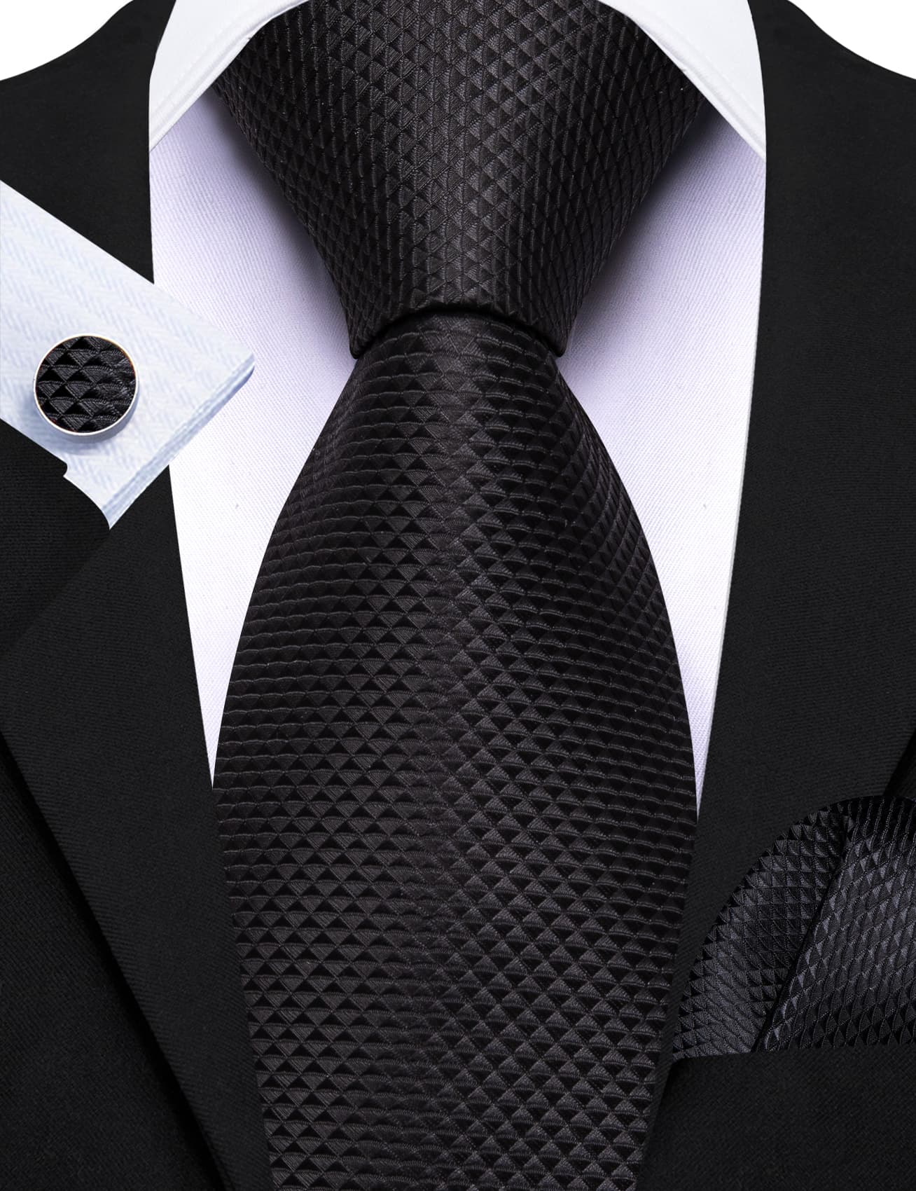 Black Necktie Jacquard Geometric Silk Wedding Ties for Men