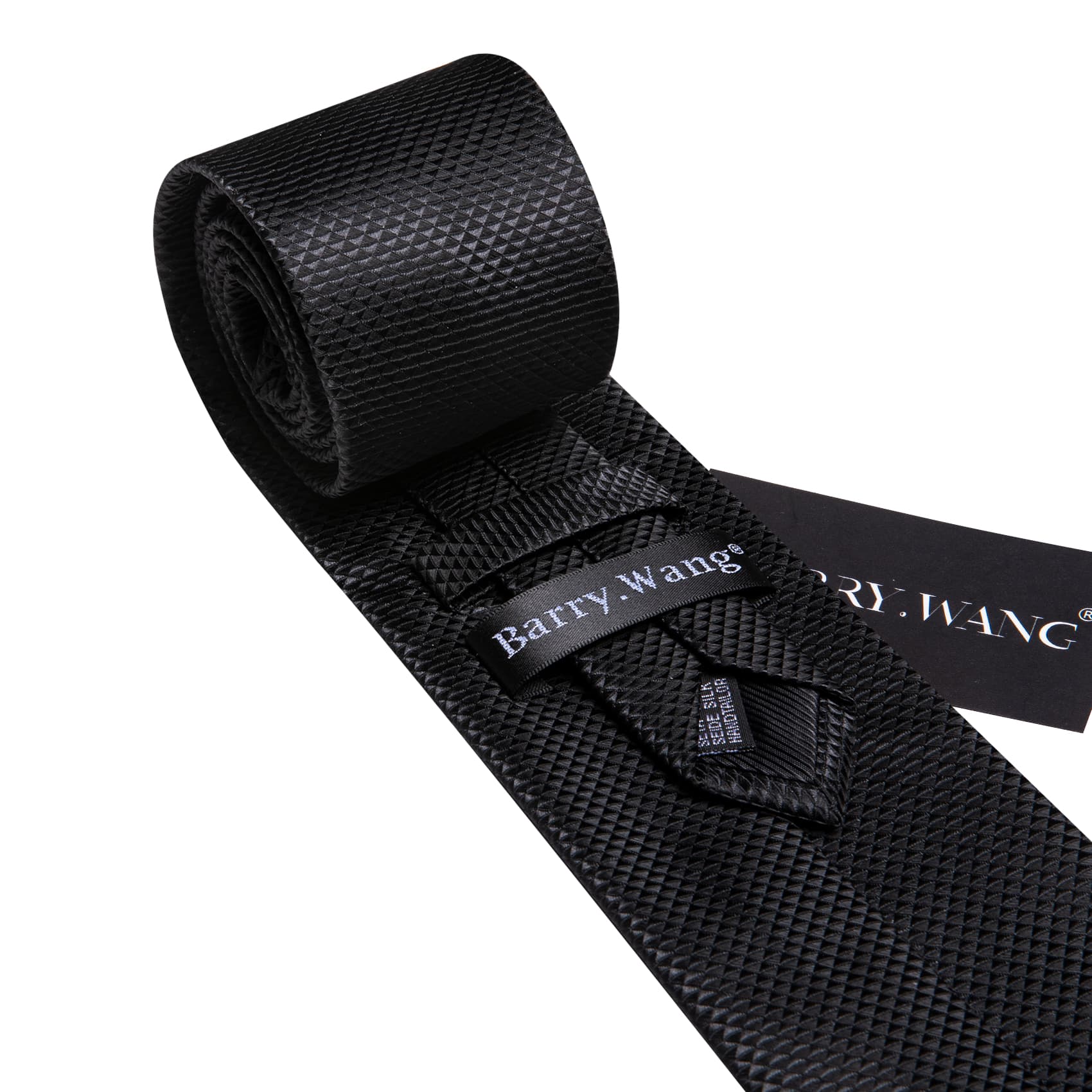 Men's solid black plaid silk necktie