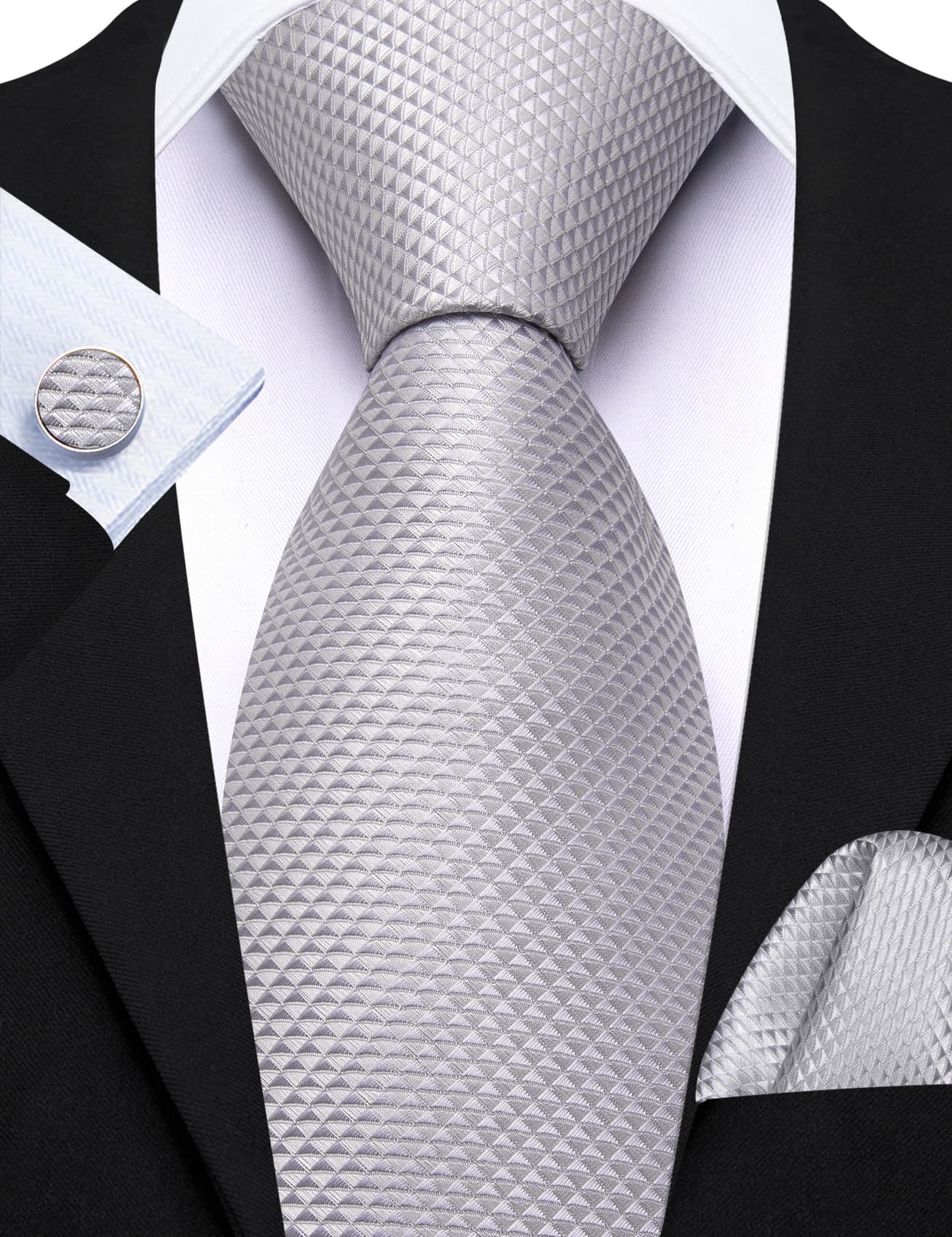 Silver Grey Necktie Jacquard Geometric Silk Men Wedding Tie