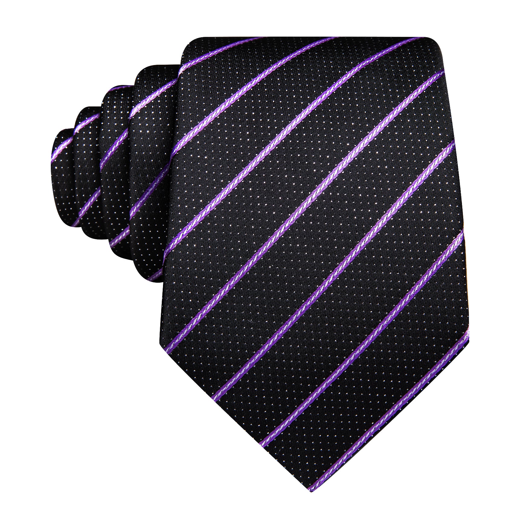 Barry Wang Men Black Tie Purple Striped Tie Formal Necktie Set