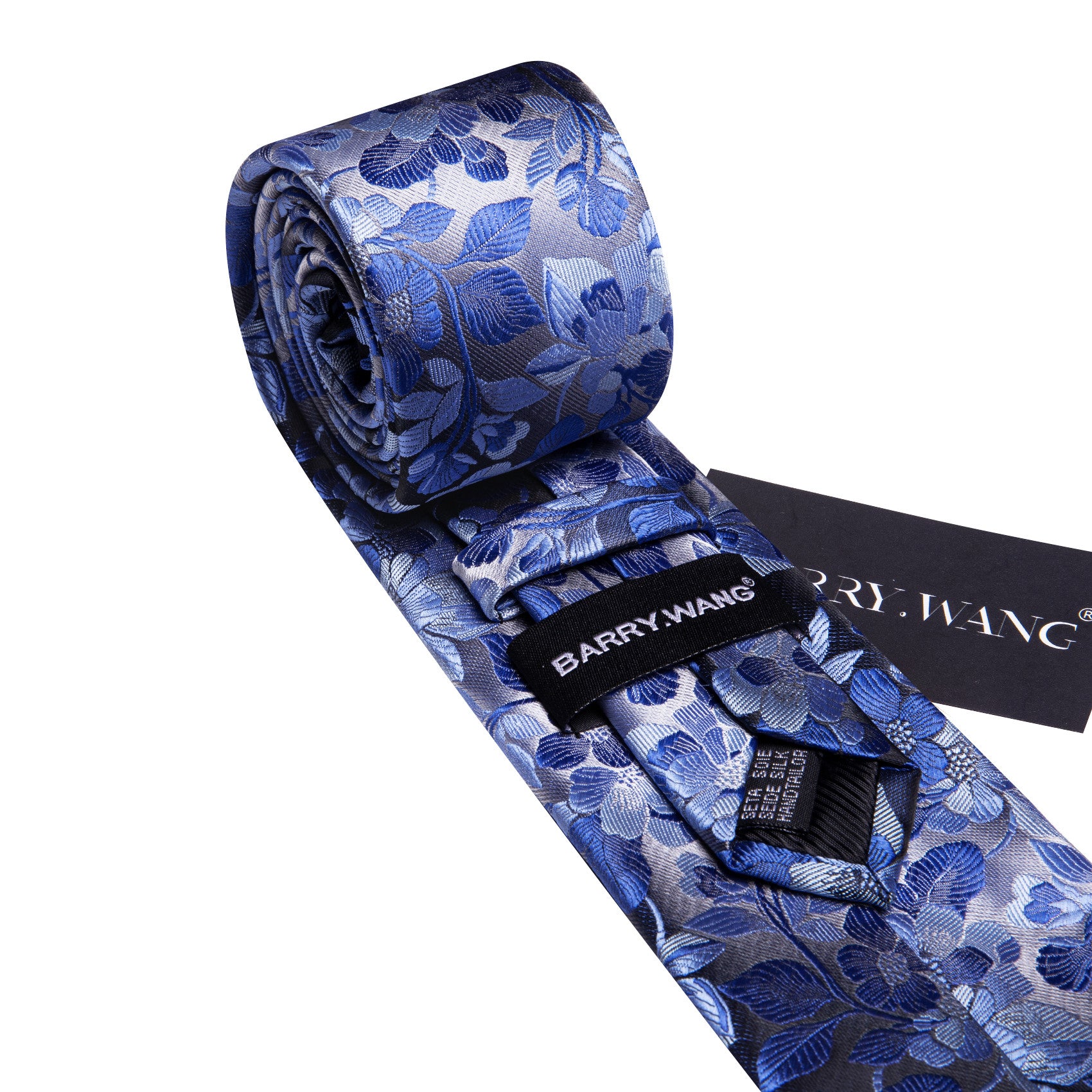Barry. Wang Floral Necktie Royal Blue Silk Tie Pocket Square Cufflinks Set