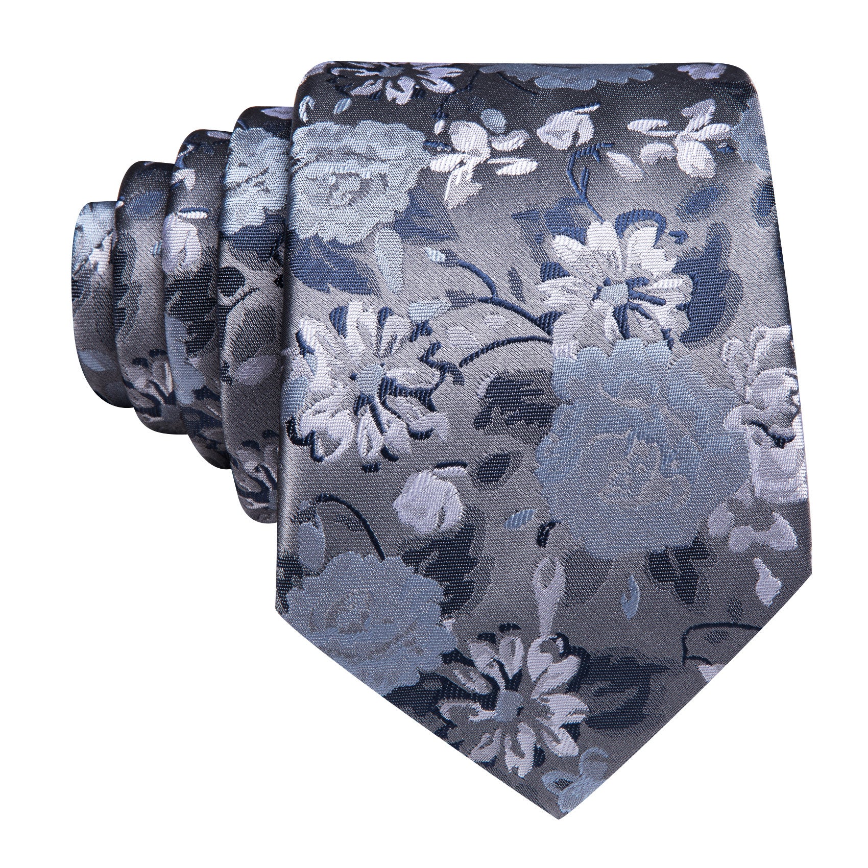 Barry. Wang Floral Tie Ice Blue Silk Necktie Hanky Cufflinks Set