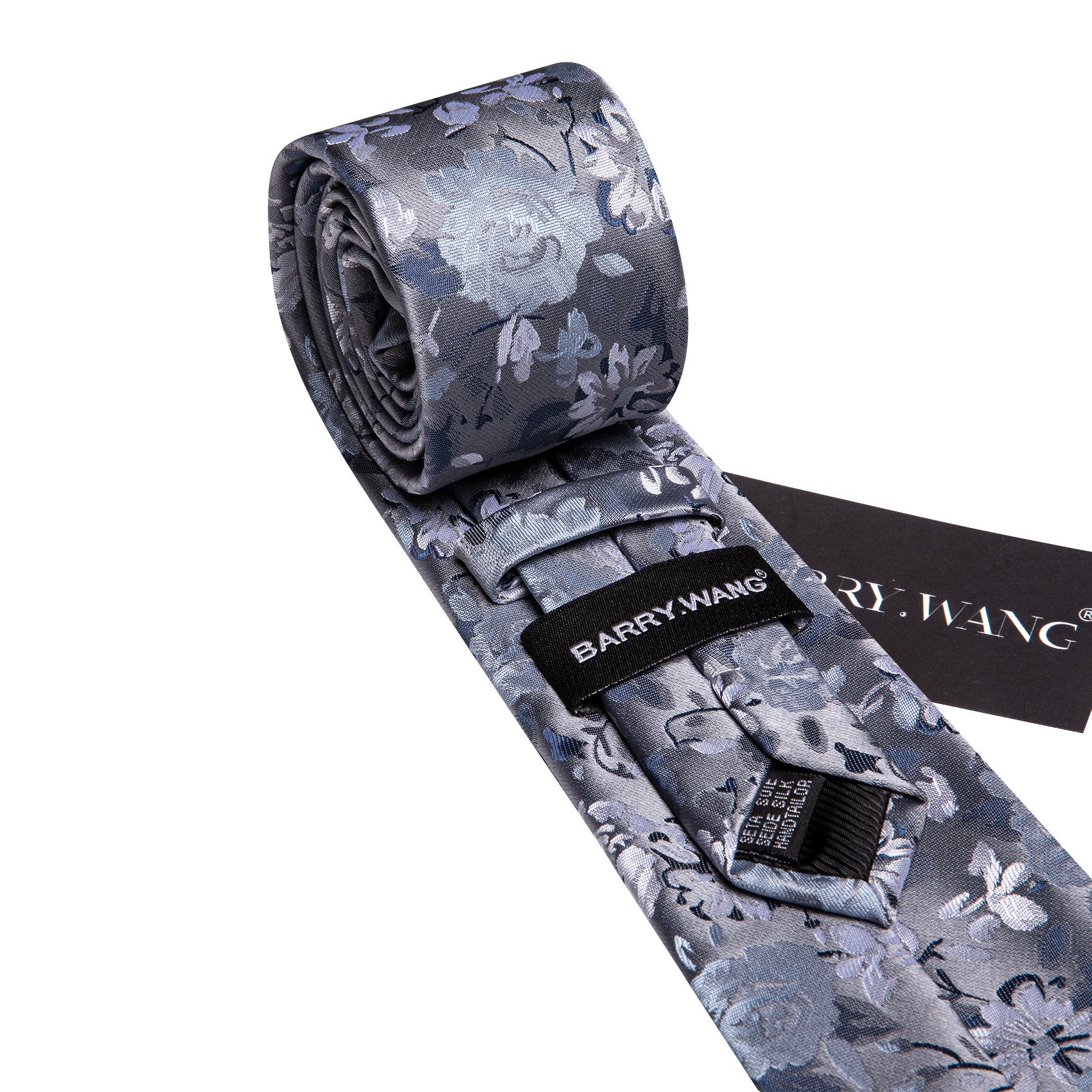 Barry. Wang Floral Tie Ice Blue Silk Necktie Hanky Cufflinks Set