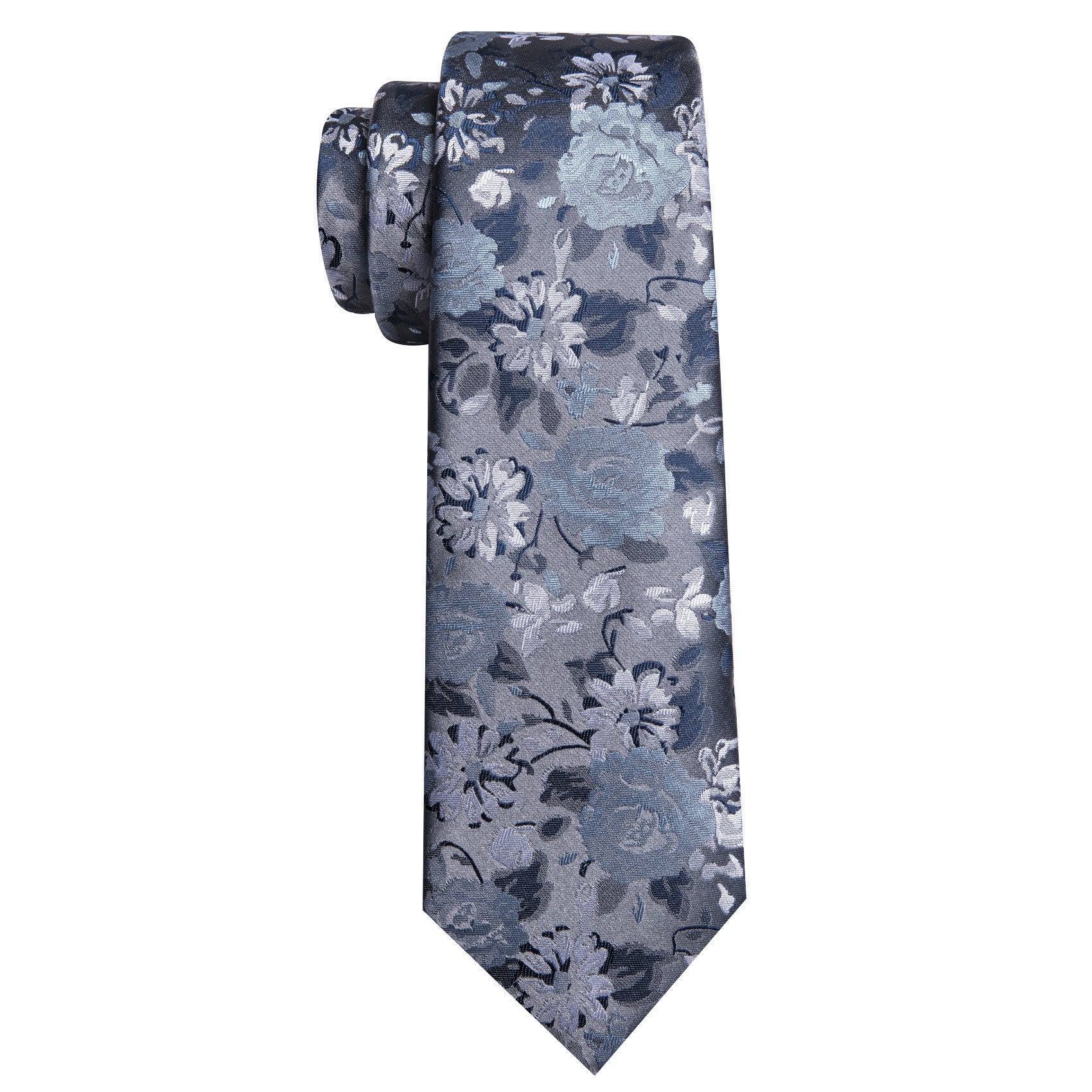 Barry. Wang Floral Tie Ice Blue Silk Necktie Hanky Cufflinks Set