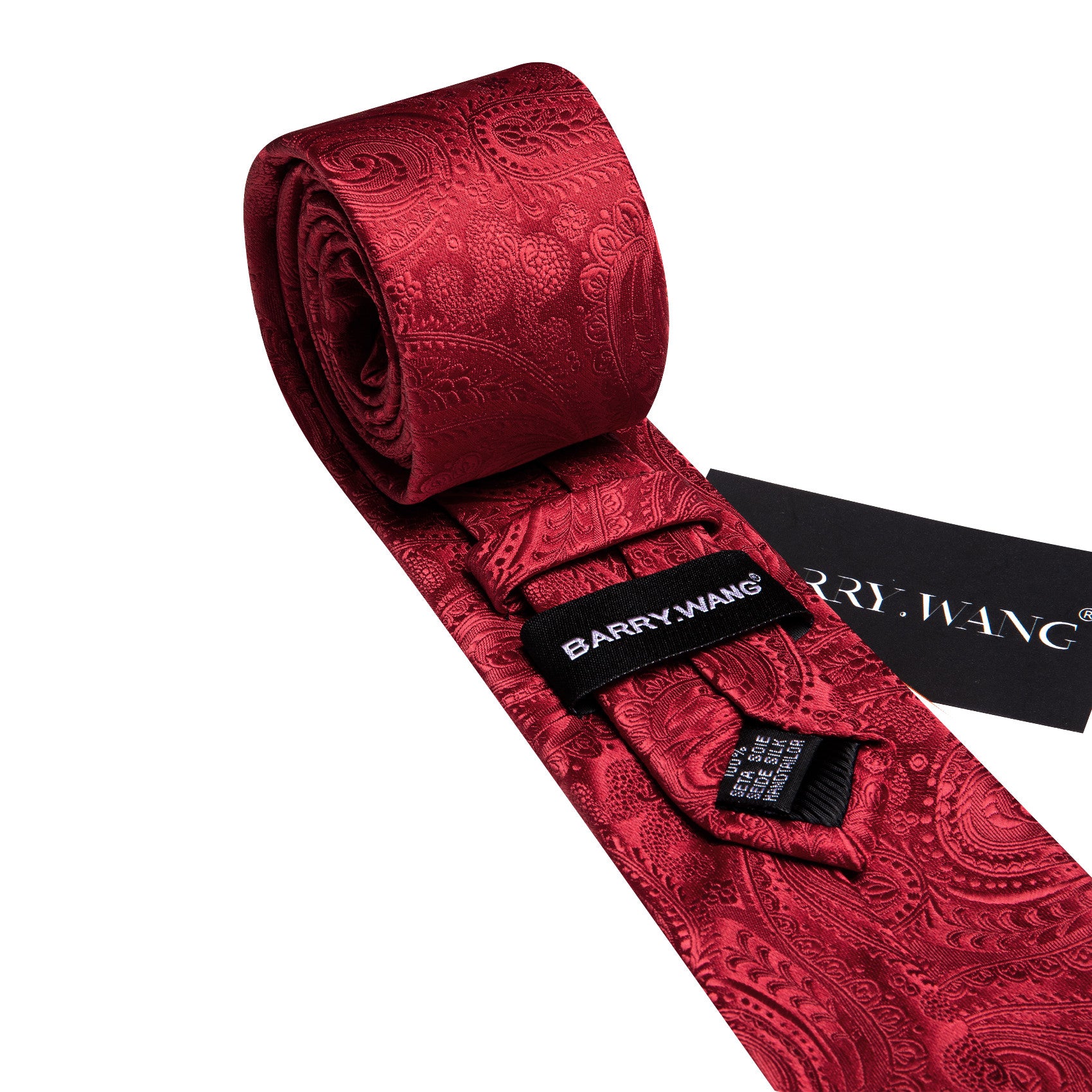 Barry. Wang Burgundy Tie Paisley Silk Mens Tie Pocket Square Cufflinks Set
