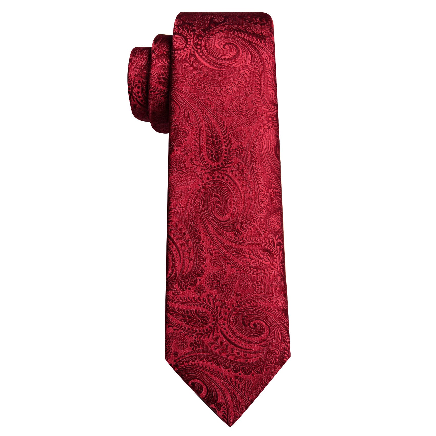 Barry. Wang Burgundy Tie Paisley Silk Mens Tie Pocket Square Cufflinks Set