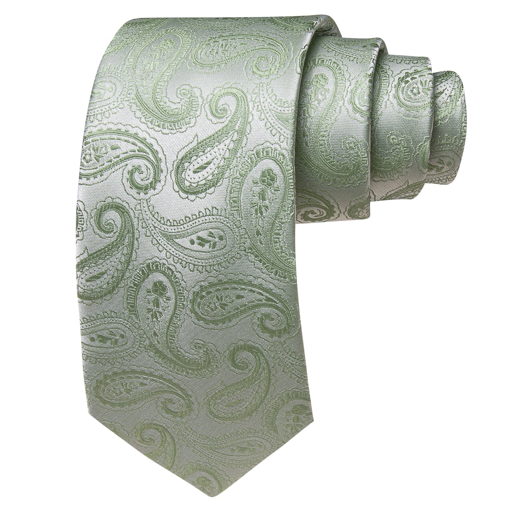 Barry. Wang Sage Green Paisley Tie Silk Wedding Necktie Pocket Square Cufflinks Set