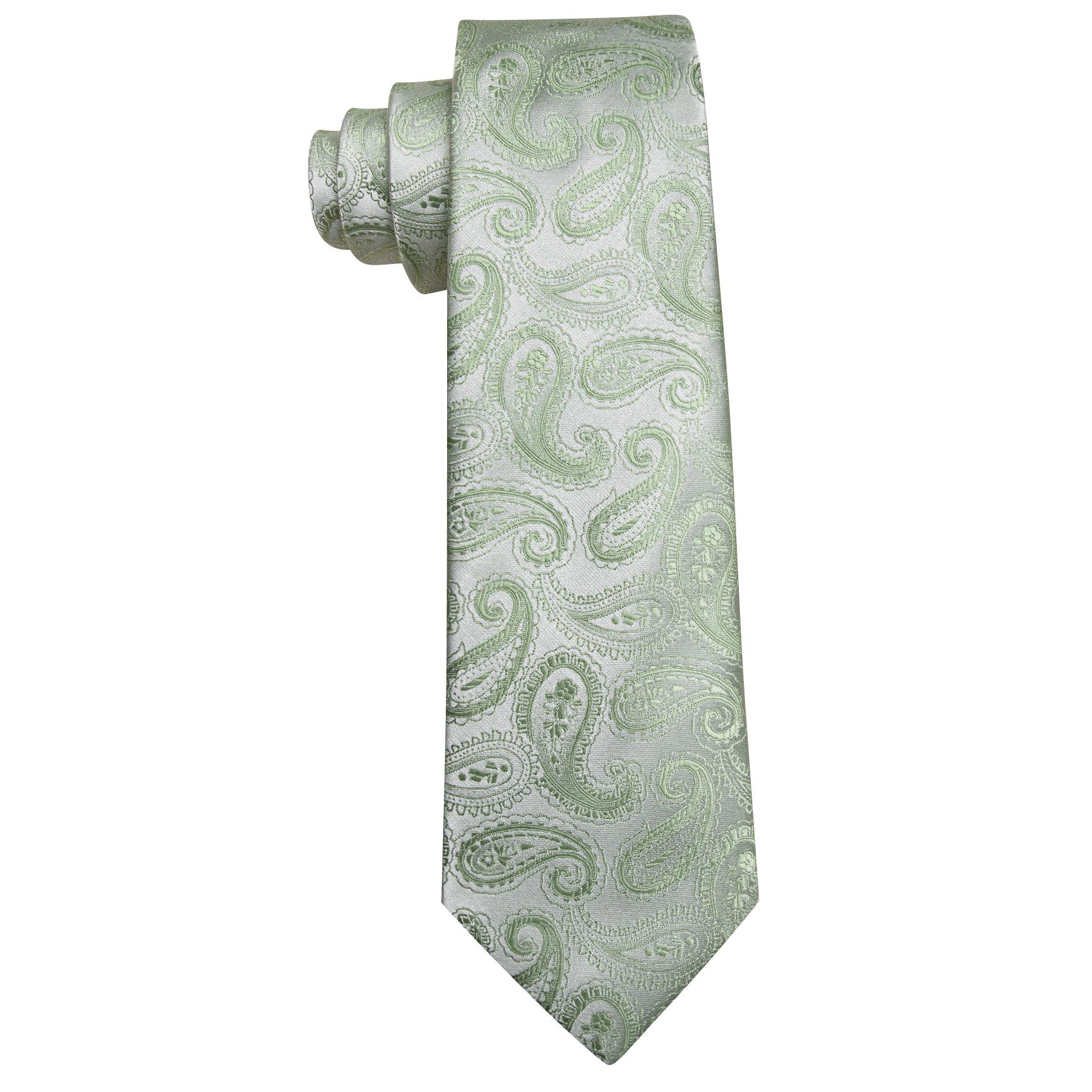 Barry. Wang Sage Green Paisley Tie Silk Wedding Necktie Pocket Square Cufflinks Set
