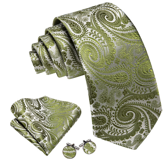 Barry. Wang Olive Green Paisley Ties for Men Silk Necktie Set