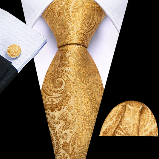 Barry. Wang Gold Paisley Ties for Men Silk Soft Necktie Set