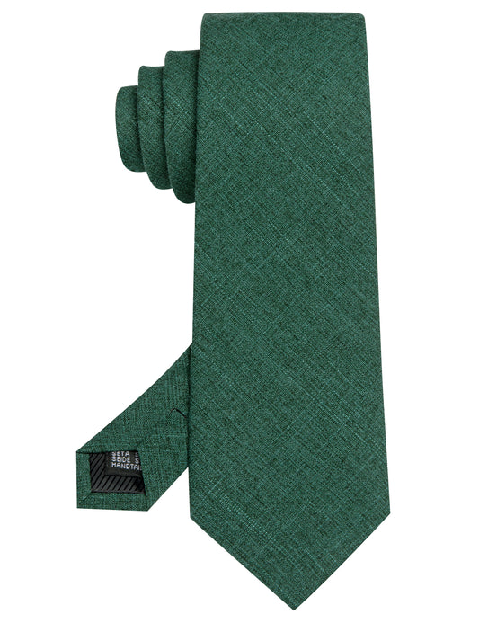 Barry. Wang Linen Tie Solid Green Tie Pocket Square Cufflinks Set For Men