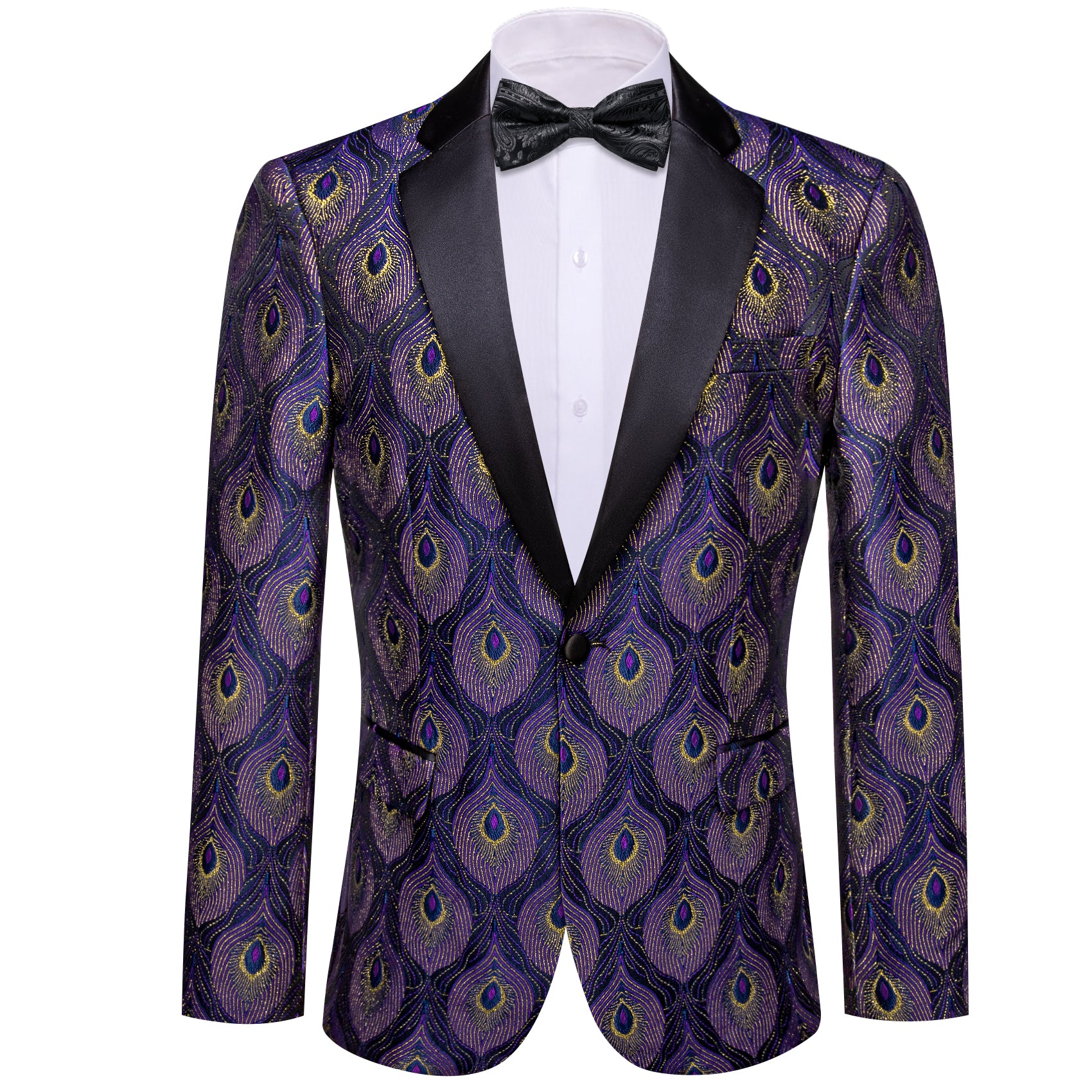 Barry. Wang Men's Purple Peacock Pattern Banquet Suit One Button Notch-Lapel Jacquard Wedding Tuxedos