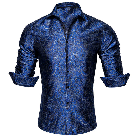 Barry. Wang Light Blue Floral Silk Shirt