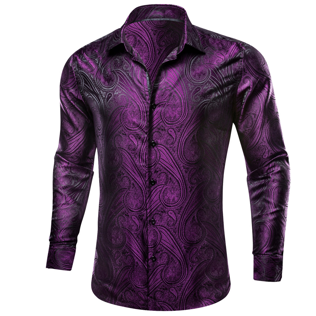 Barry.Wang Men's Paisley Silk Dress Shirt | Long Sleeve Jacquard Button-Up For Formal & Casual Wear