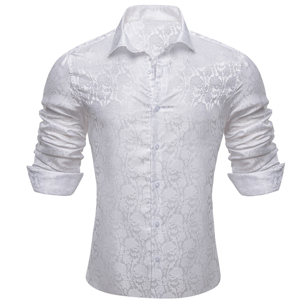 Barry. Wang Mens White Floral Long Sleeve Shirt Silk Jacquard Woven Button Down Casual Shirt, M Barry. Wang Mens White Floral Long Sleeve Shirt Silk Jacquard Woven Button Down Casual Shirt, M