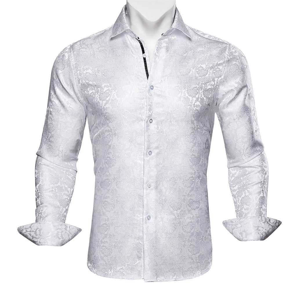 Barry.Wang 2pcs Mens Shirts White Black Paisley Shirt Silk Shirt