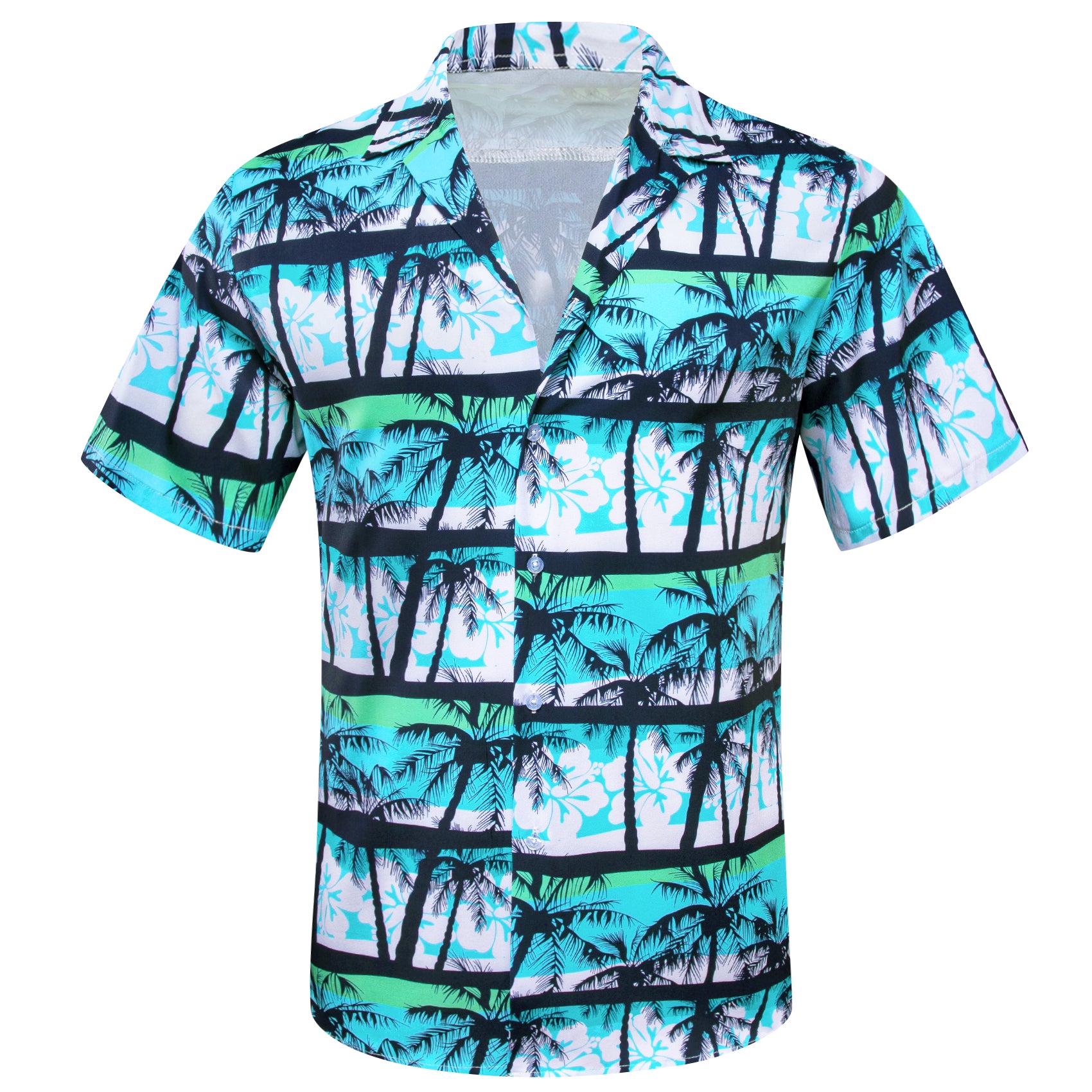 Men's Blue White Floral Pattern Short Sleeves Summer Hawaii Shirt