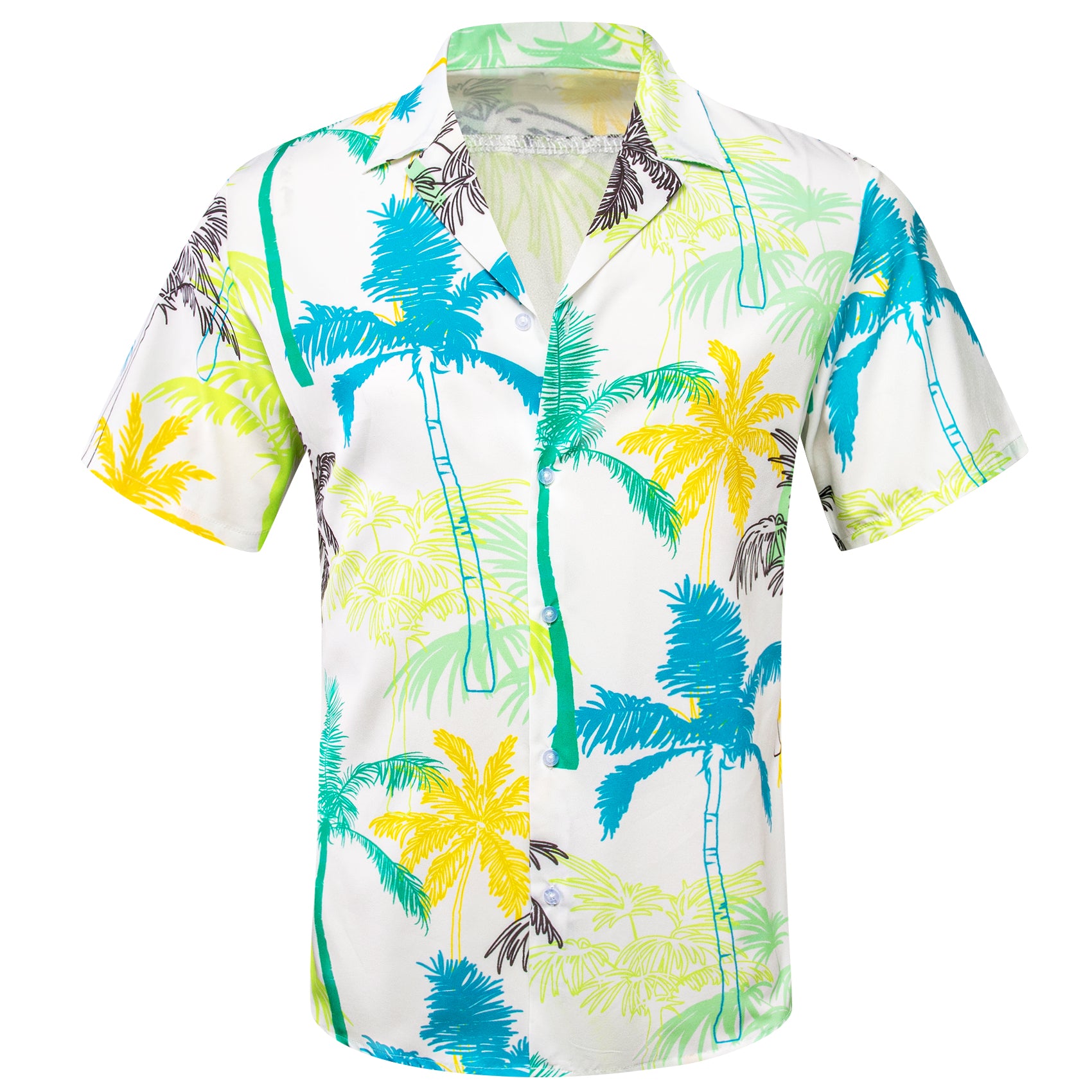 Men's Blue Yellow Floral Pattern Short Sleeves Summer Hawaii Shirt