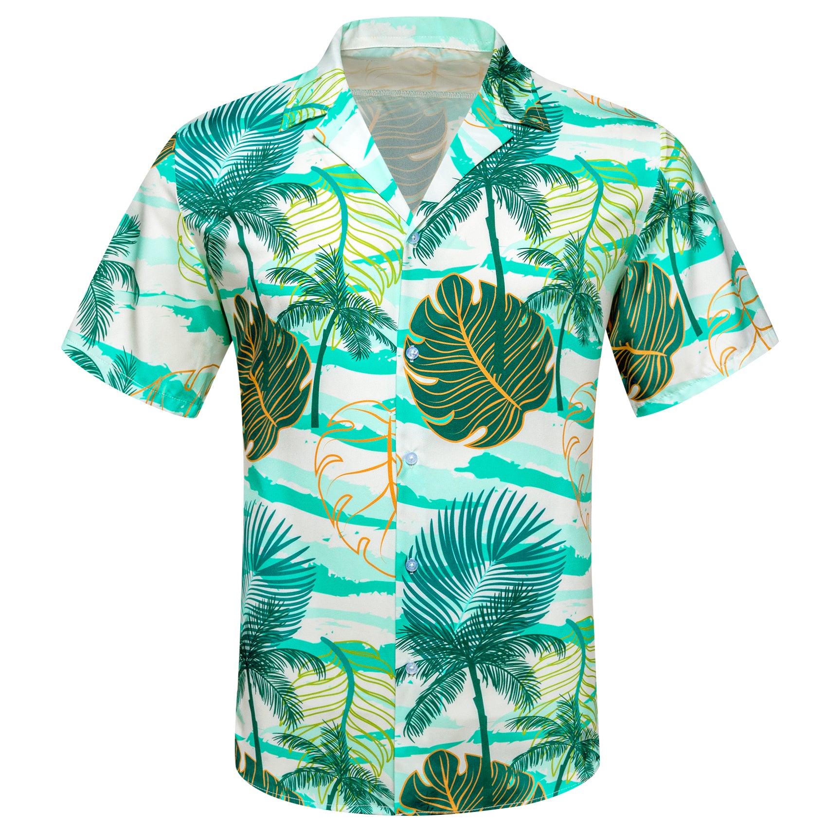 Mens Green Floral Pattern Short Sleeves Summer Hawaii Shirt