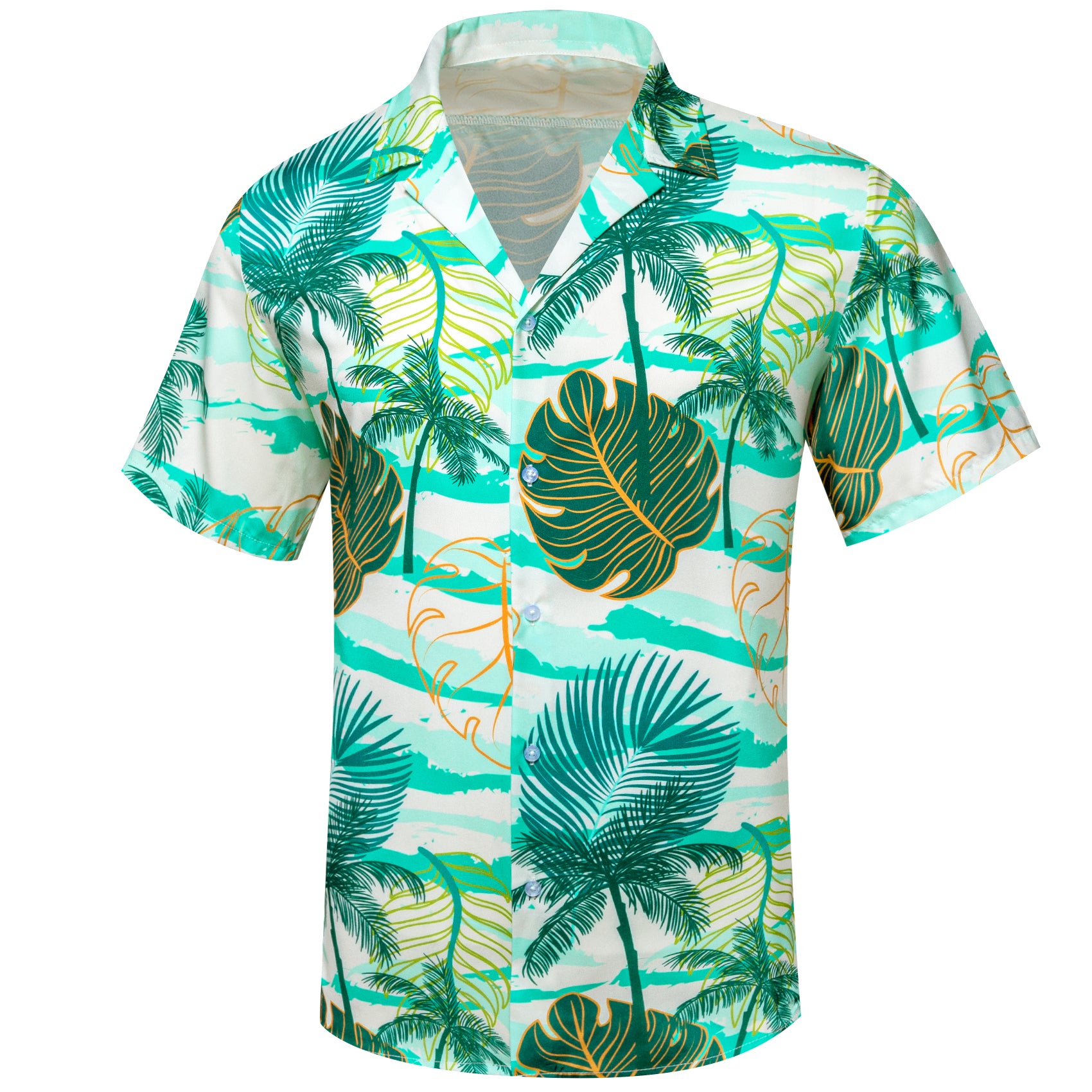 Mens Green Floral Pattern Short Sleeves Summer Hawaii Shirt
