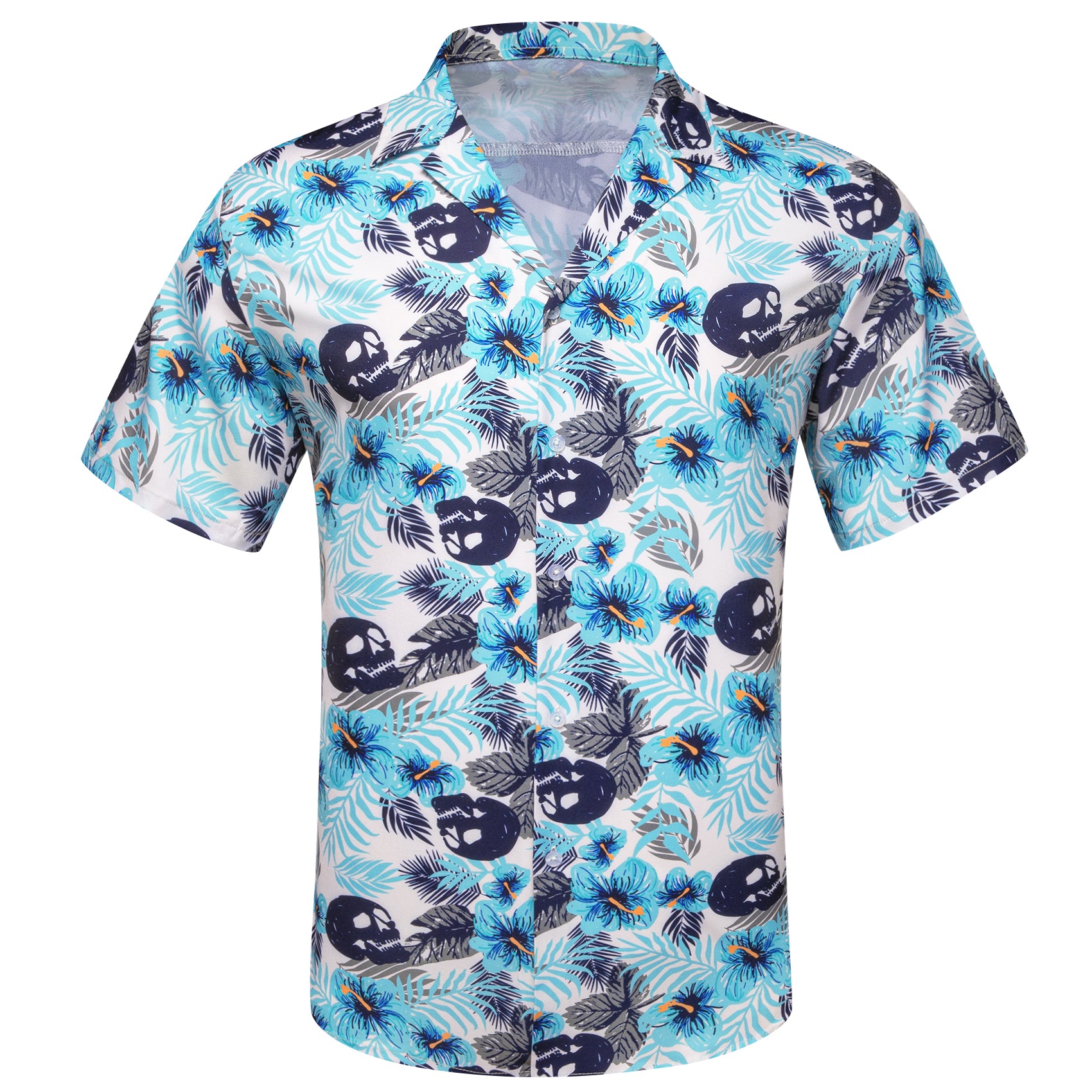 Men's Blue Grey Floral Pattern Short Sleeves Summer Hawaii Shirt