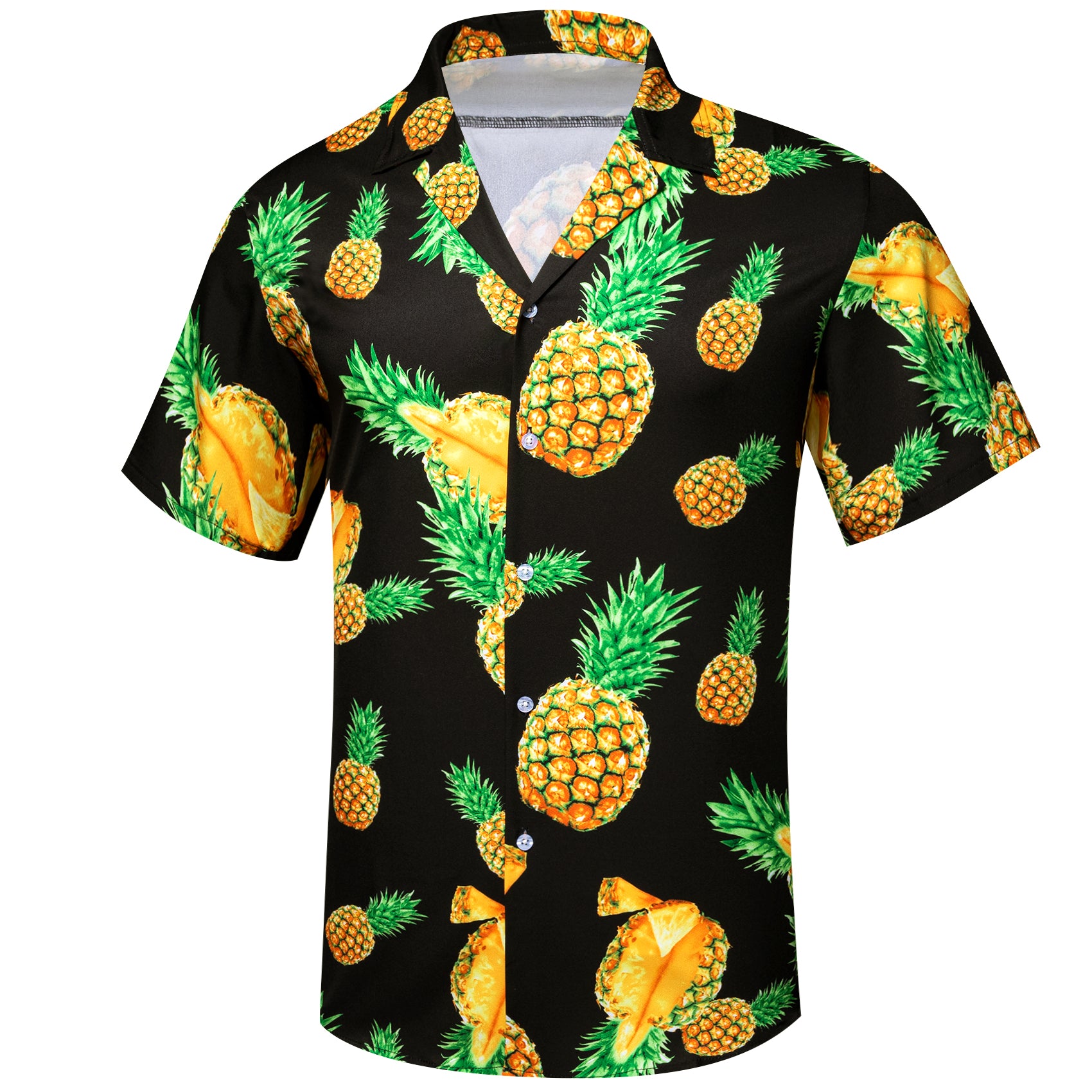 Men's Black Pineapple Floral Pattern Short Sleeves Summer Hawaii Shirt