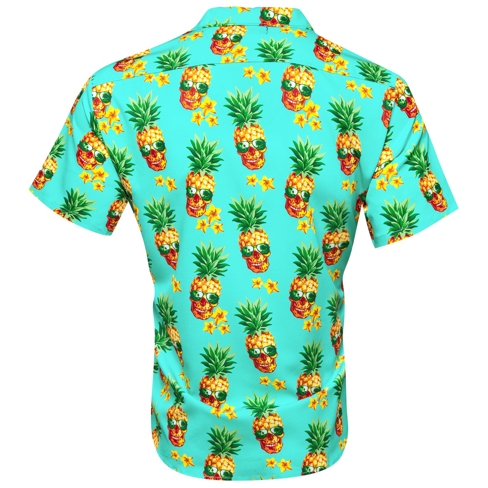 Men's Aquamarine Pineapple Floral Pattern Short Sleeves Summer Hawaii Shirt