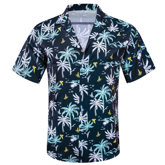 Barry. Wang Mens Shirt Men's Oriental Blue White Summer Hawaii Shirt