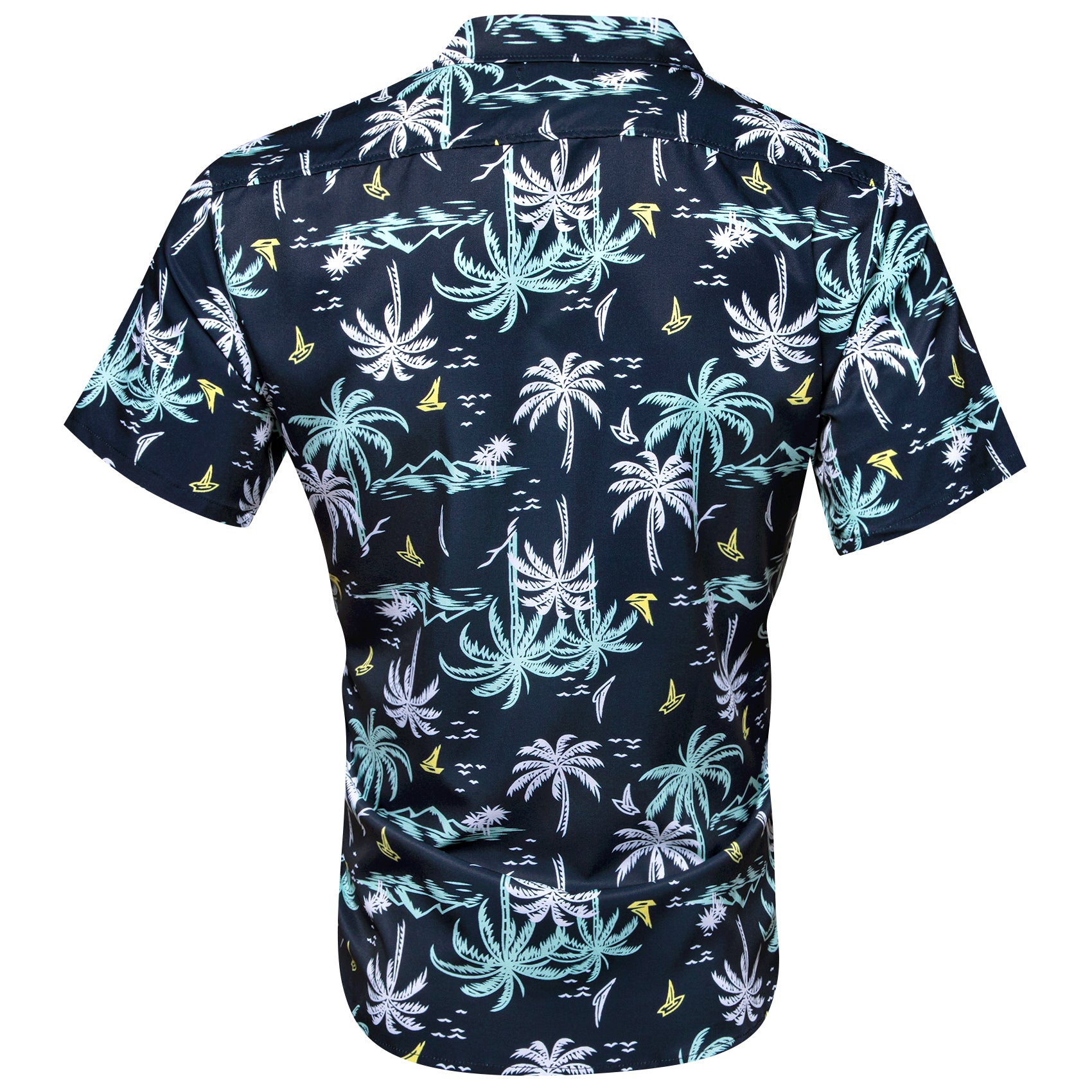 Men's Oriental Blue White Floral Pattern Short Sleeves Summer Hawaii Shirt