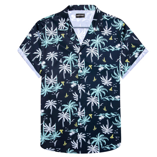 Barry. Wang Mens Shirt Men's Oriental Blue White Summer Hawaii Shirt