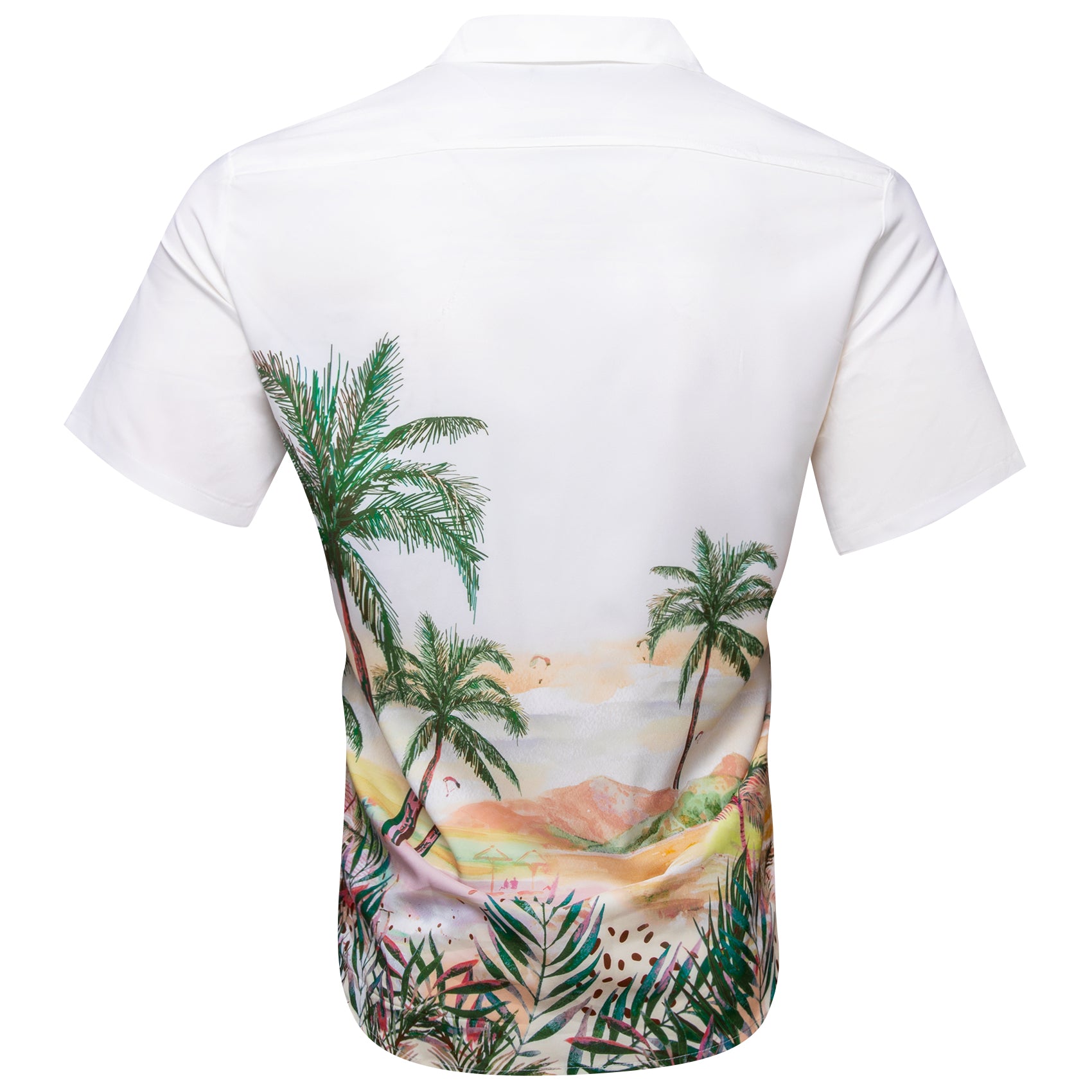 Barry Wang Hawaiian Shirts Sunset Coconut Trees Mens Printed White Shirts