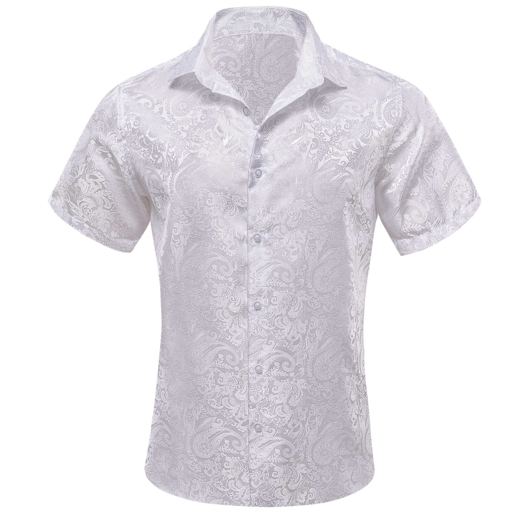  Short Sleeve Shirt Jacquard Paisley White Shirt
