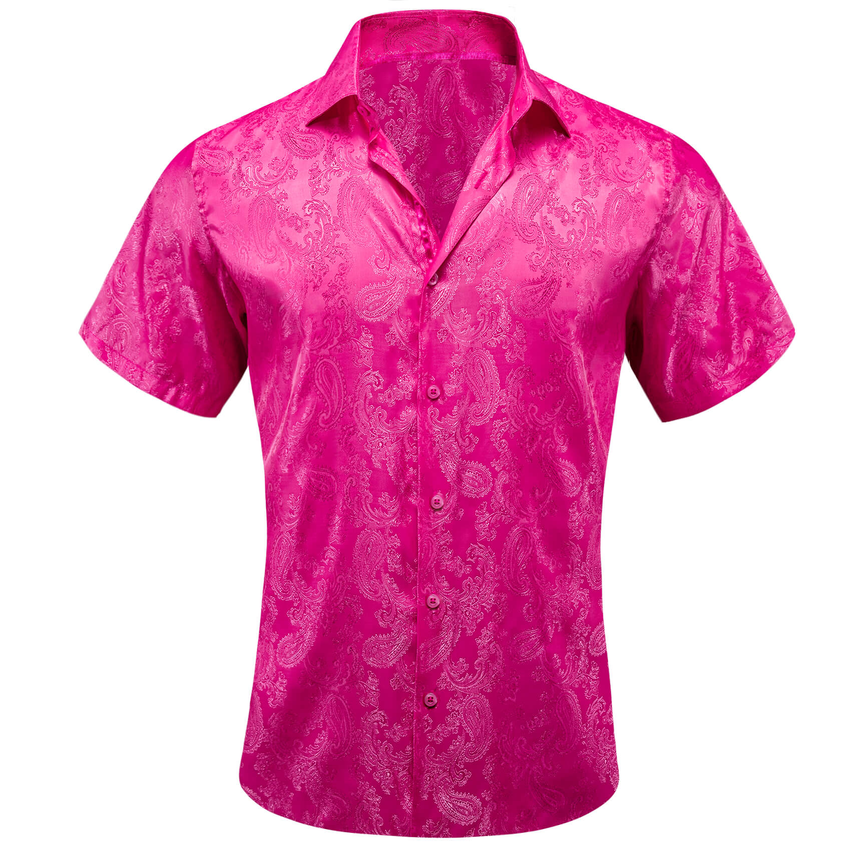  Short Sleeve Shirt Jacquard Paisley Deep Pink Shirt