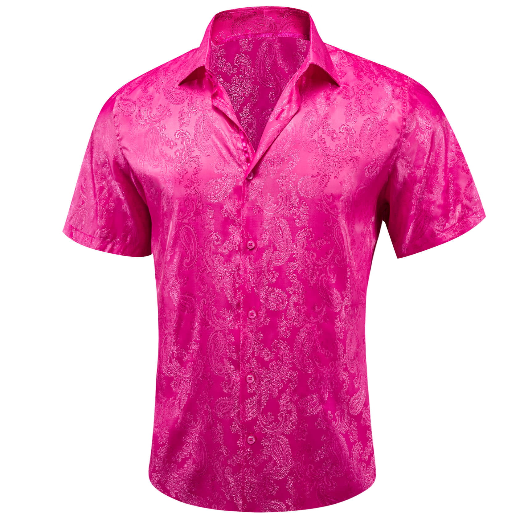  Short Sleeve Shirt Jacquard Paisley Deep Pink Shirt