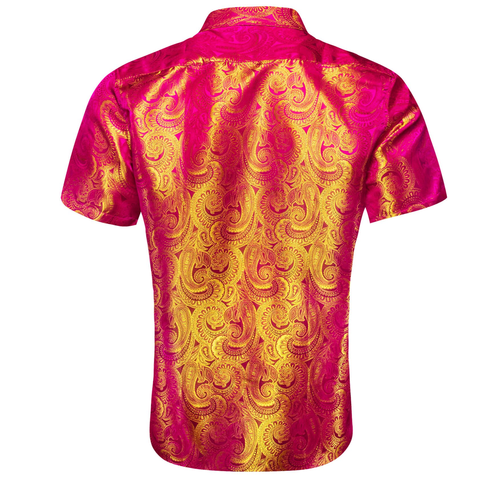 Short Sleeve Shirt Jacquard Golden Paisley Deep Pink Shirt