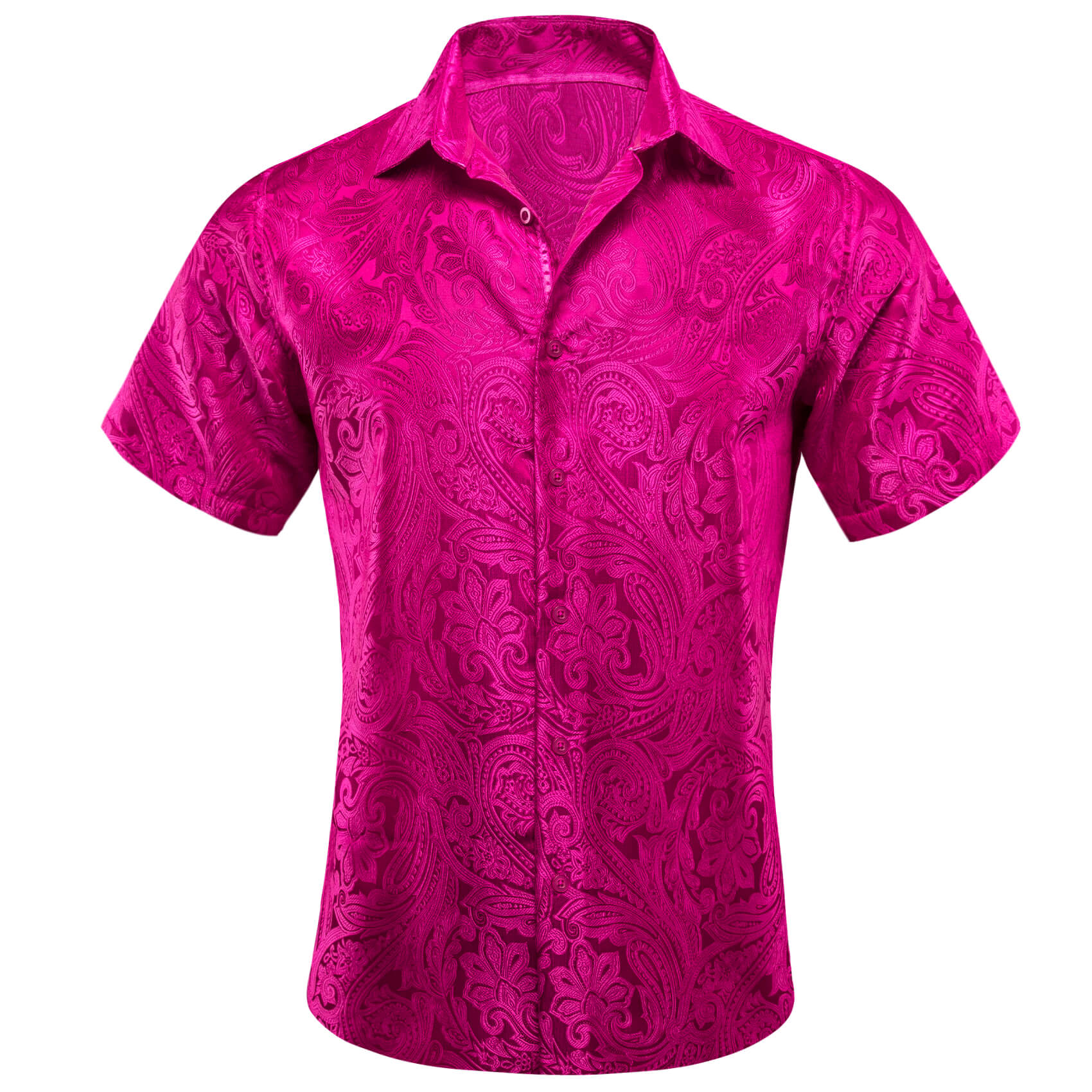 Barry Wang Short Sleeve Shirt Jacquard Paisley MediumVioletRed Shirt